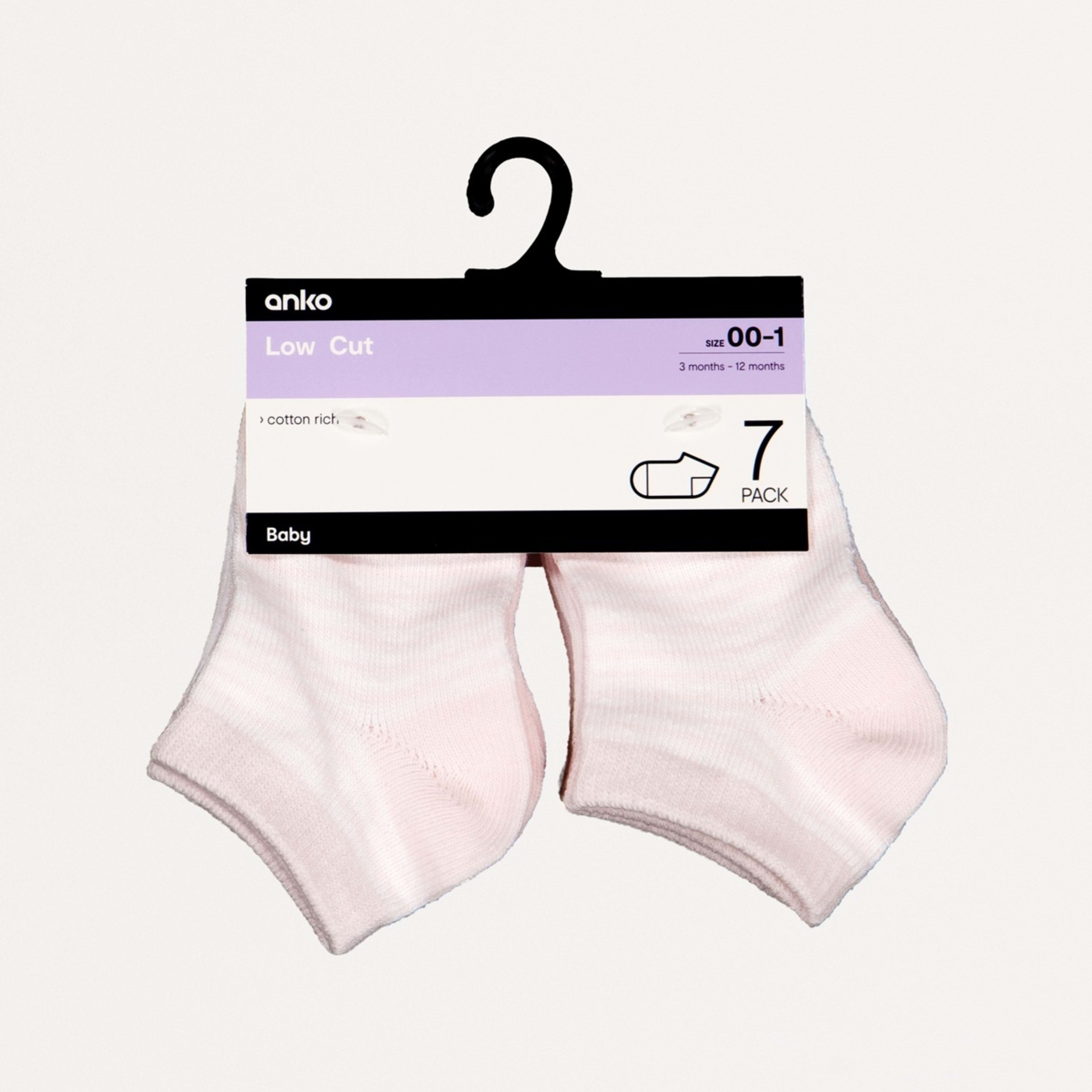 2 7 Pack Low Cut Socks Pink Stripe, 2 of 2
