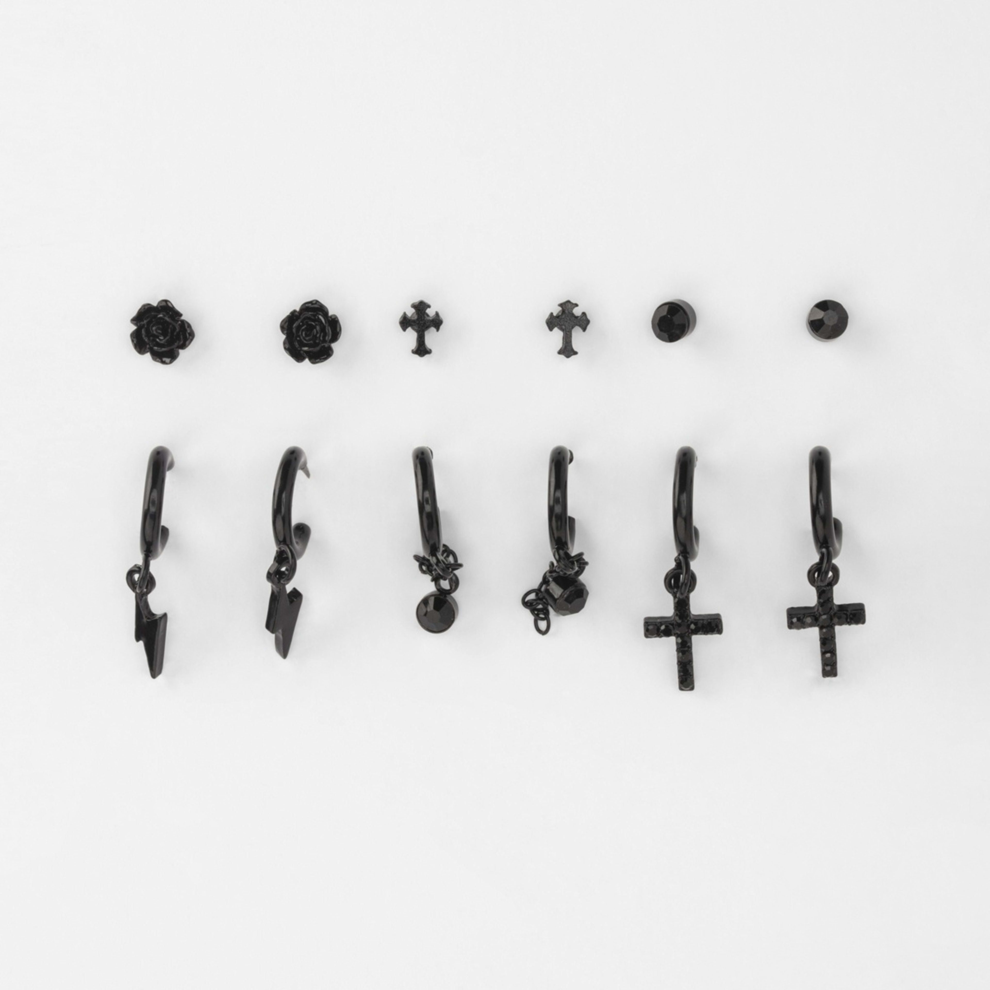 1 6 Pack Cross & Lightning Bolt Earrings - Black, 1 of 5