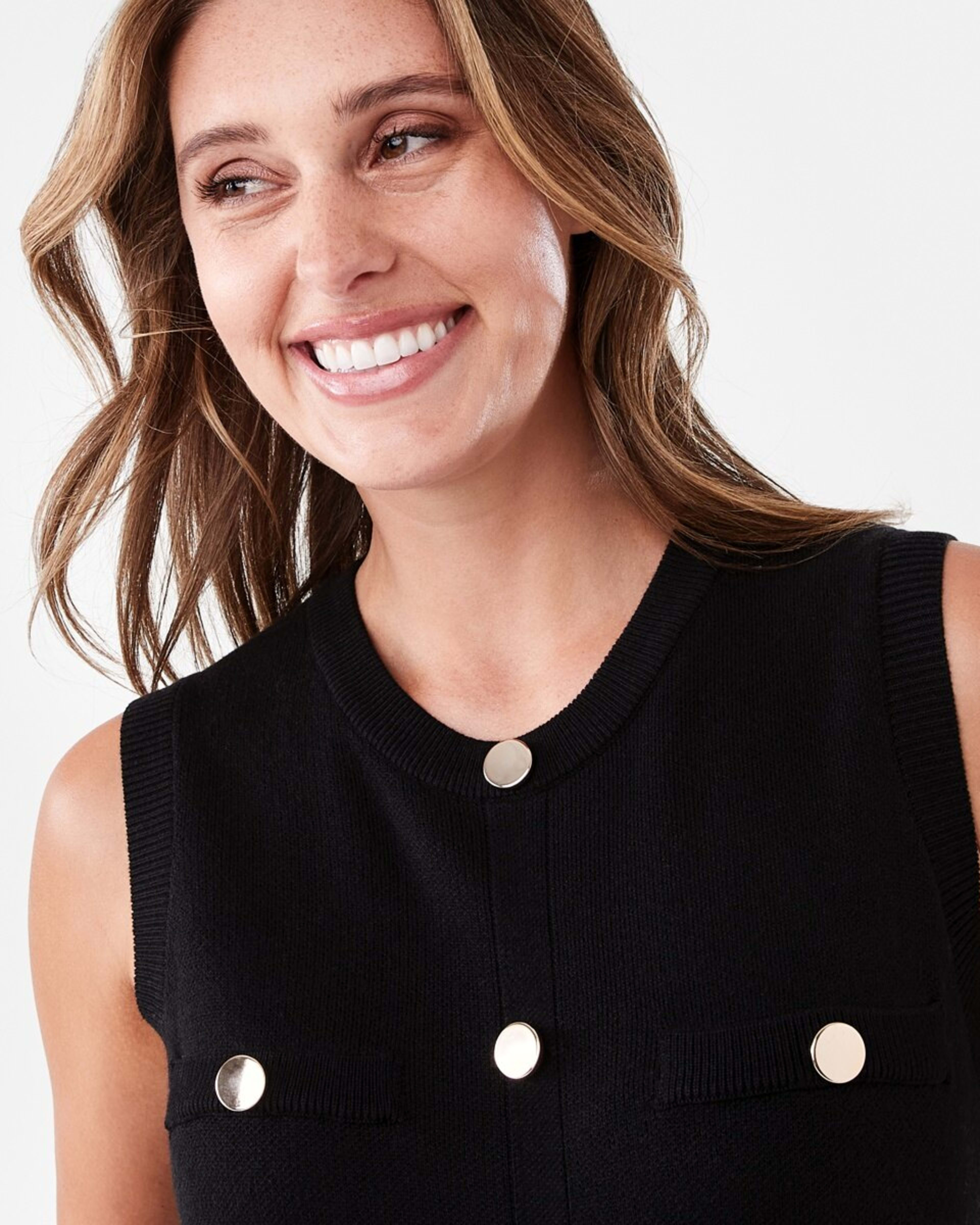 4 Sleeveless Button Knit Mini Dress Black, 4 of 8