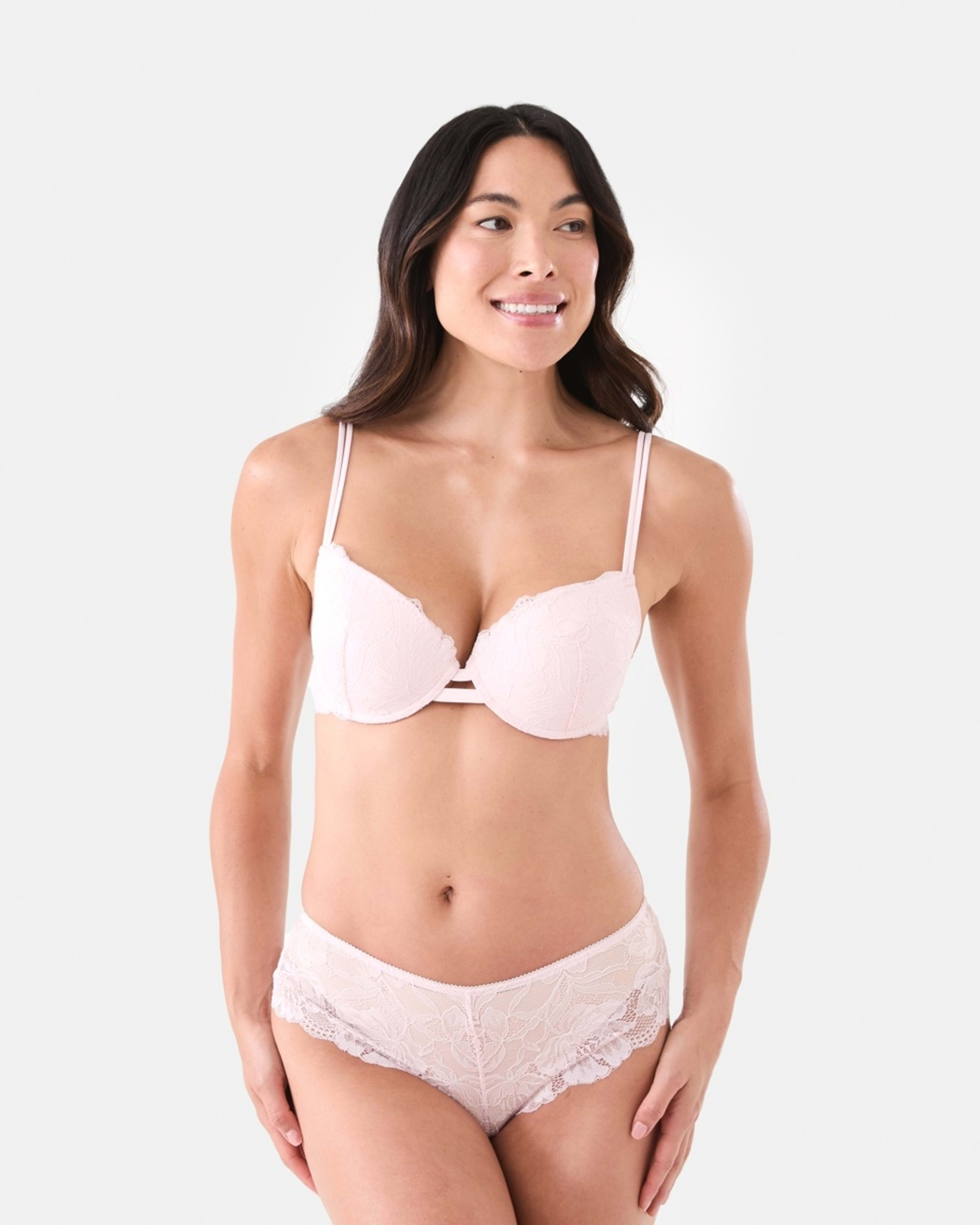7 Co-ordinated Lace Push-Up Bra Pink Chalk, 7 of 7