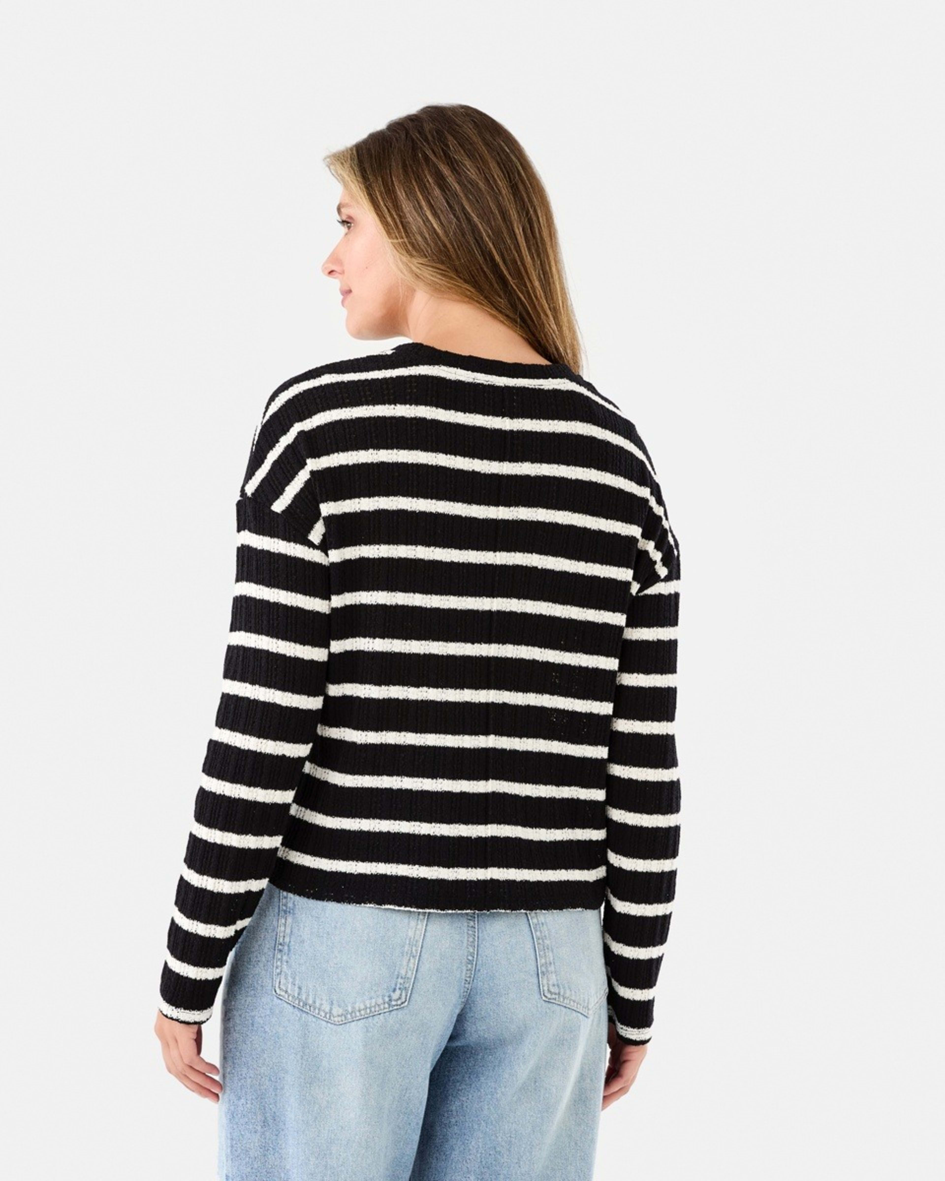 3 Long Sleeve Textured Top Black Strp, 3 of 7