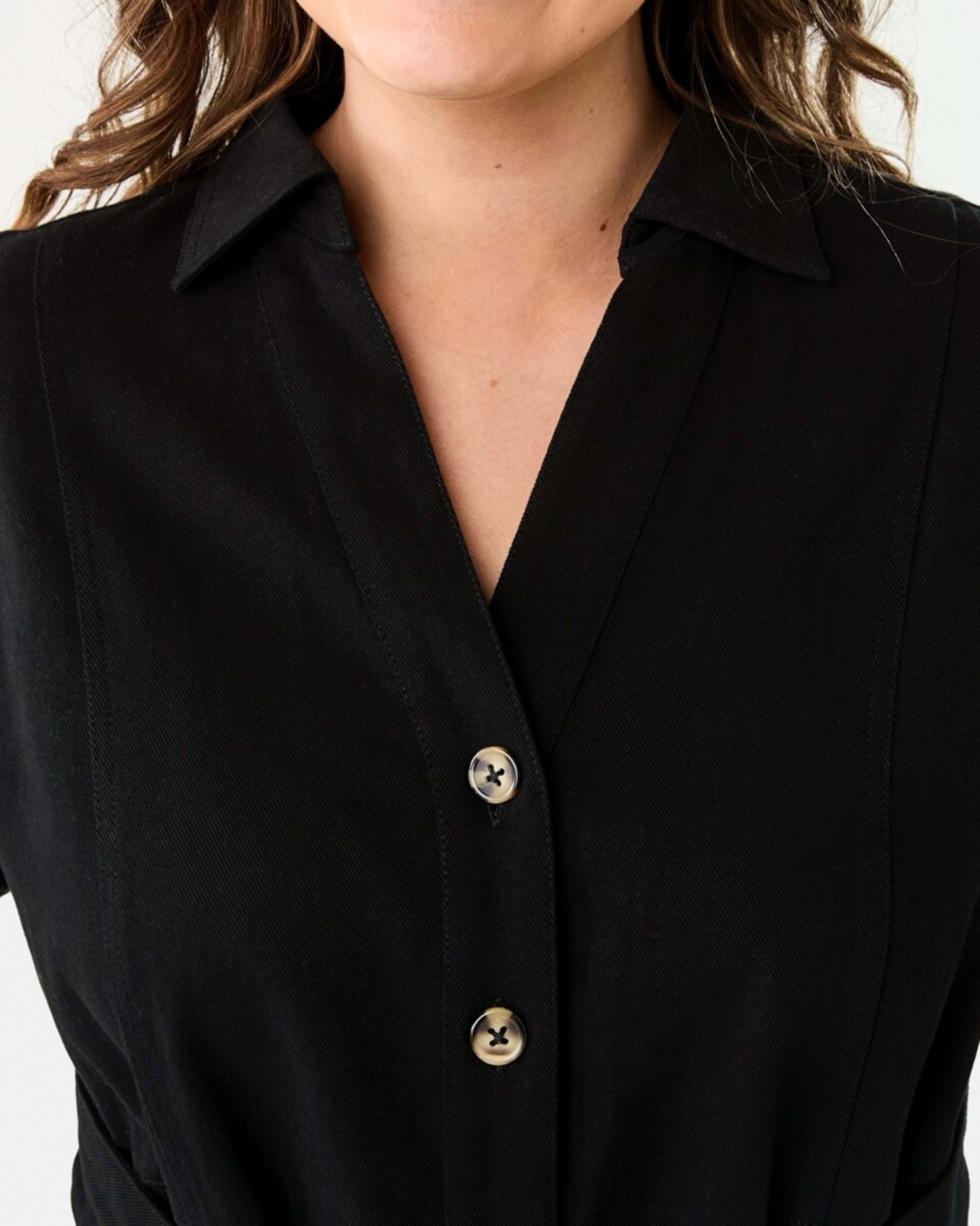 6 Short Sleeve Denim Button Through Midi Dress BLACK, 6 of 9