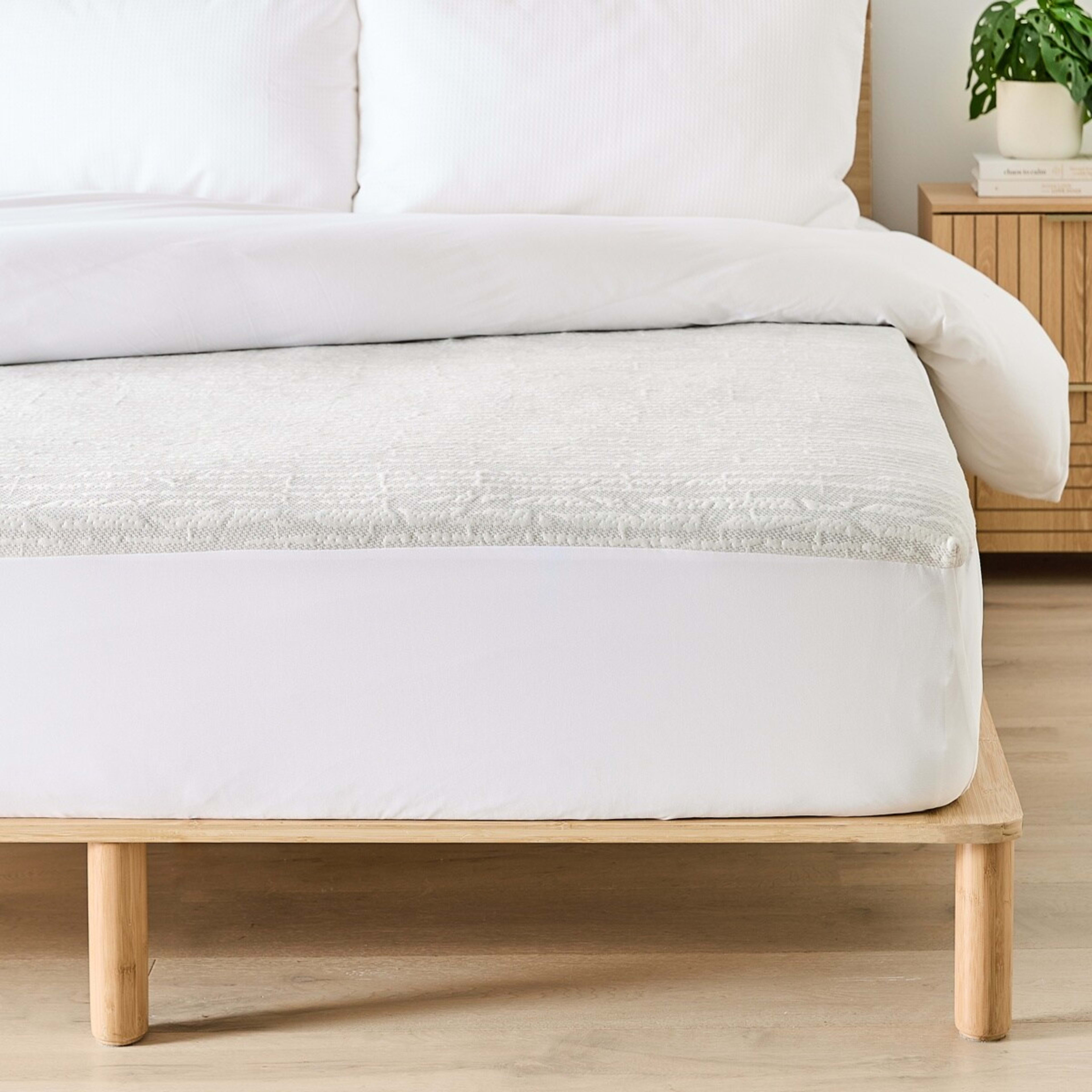 2 Memory Foam Mattress Topper with Skirt - Queen Bed, White and Grey, 2 of 10