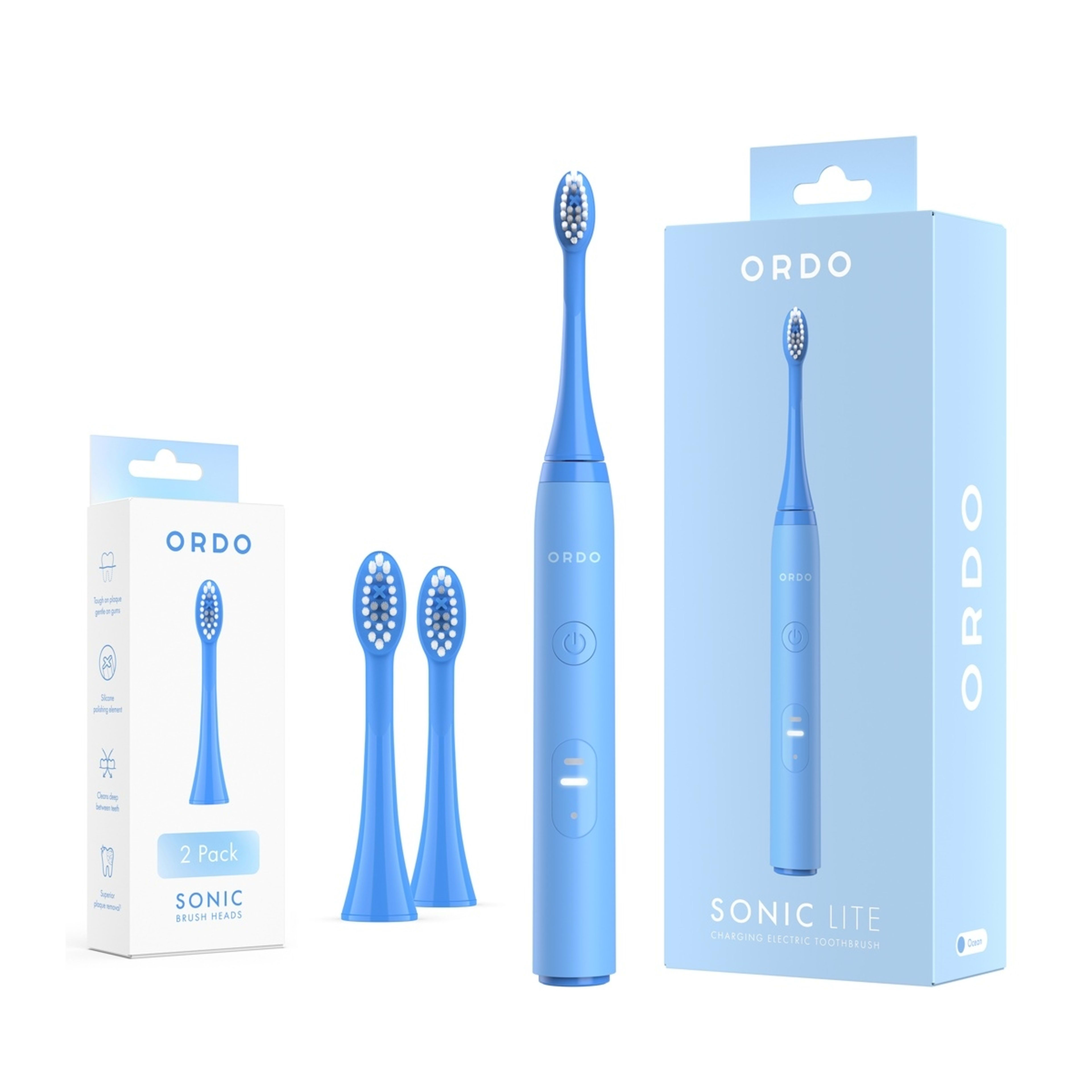 1 Ordo Sonic Lite Charging Electric Toothbrush and 2 Pack Sonic Brush Heads - Ocean
