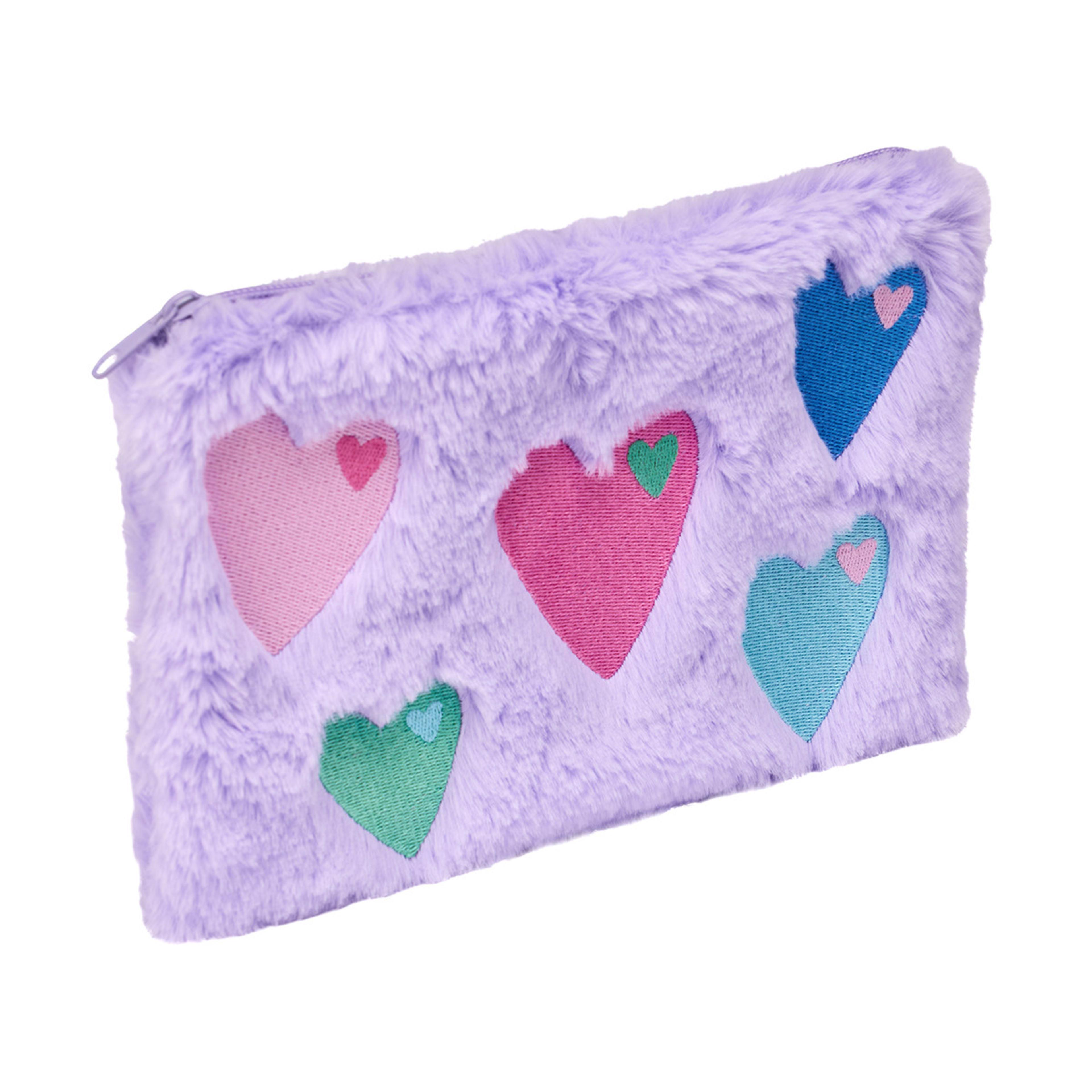 Fluffy Pencil Case Hearts Kmart