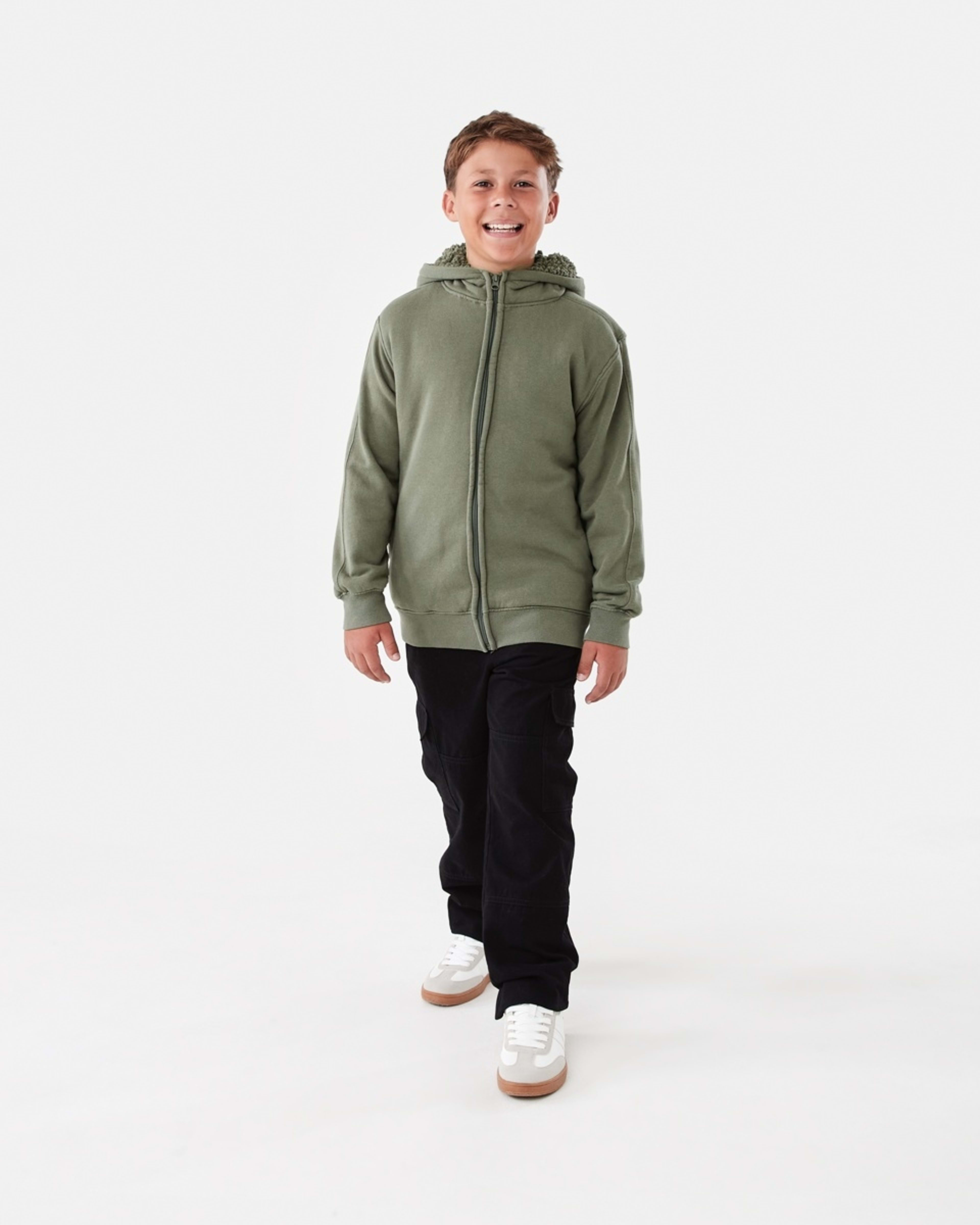 6 Sherpa Lined Zip Through Hoodie Grn 4 Leaf, 6 of 7