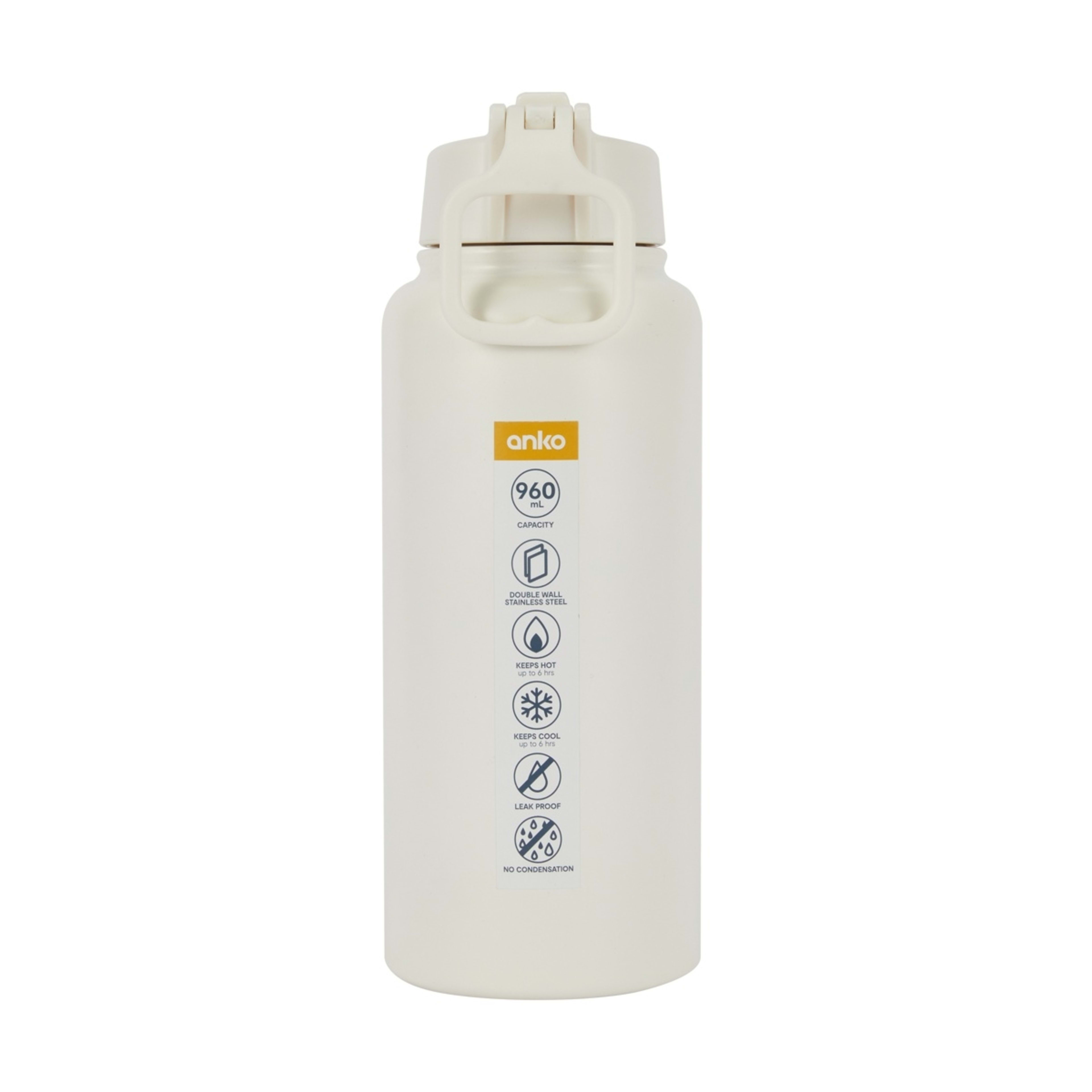 4 960ml Cream Double Wall Insulated Cylinder Drink Bottle, 4 of 4