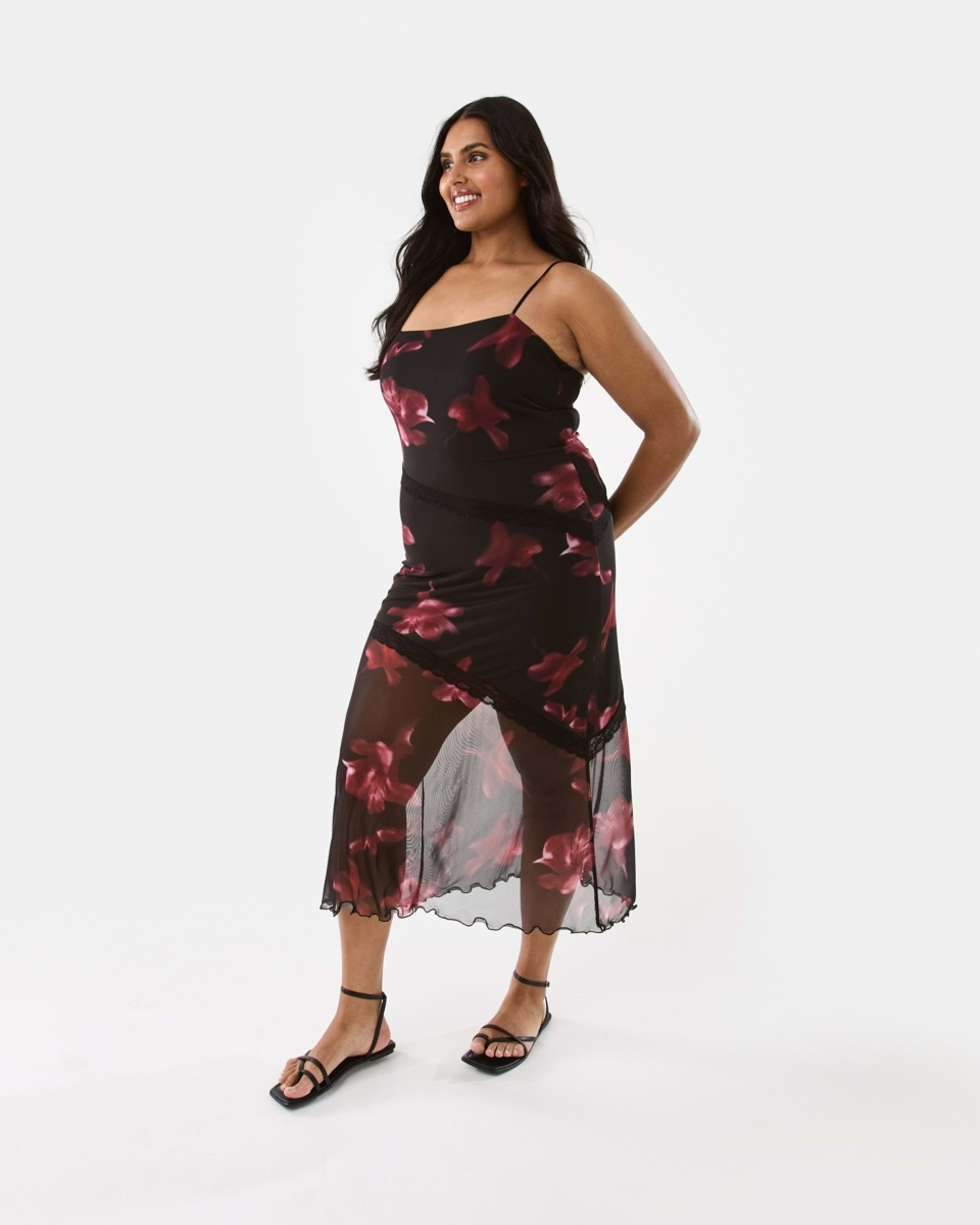4 Sleeveless Asymmetric Mesh Maxi Dress Abst Flrl, 4 of 10