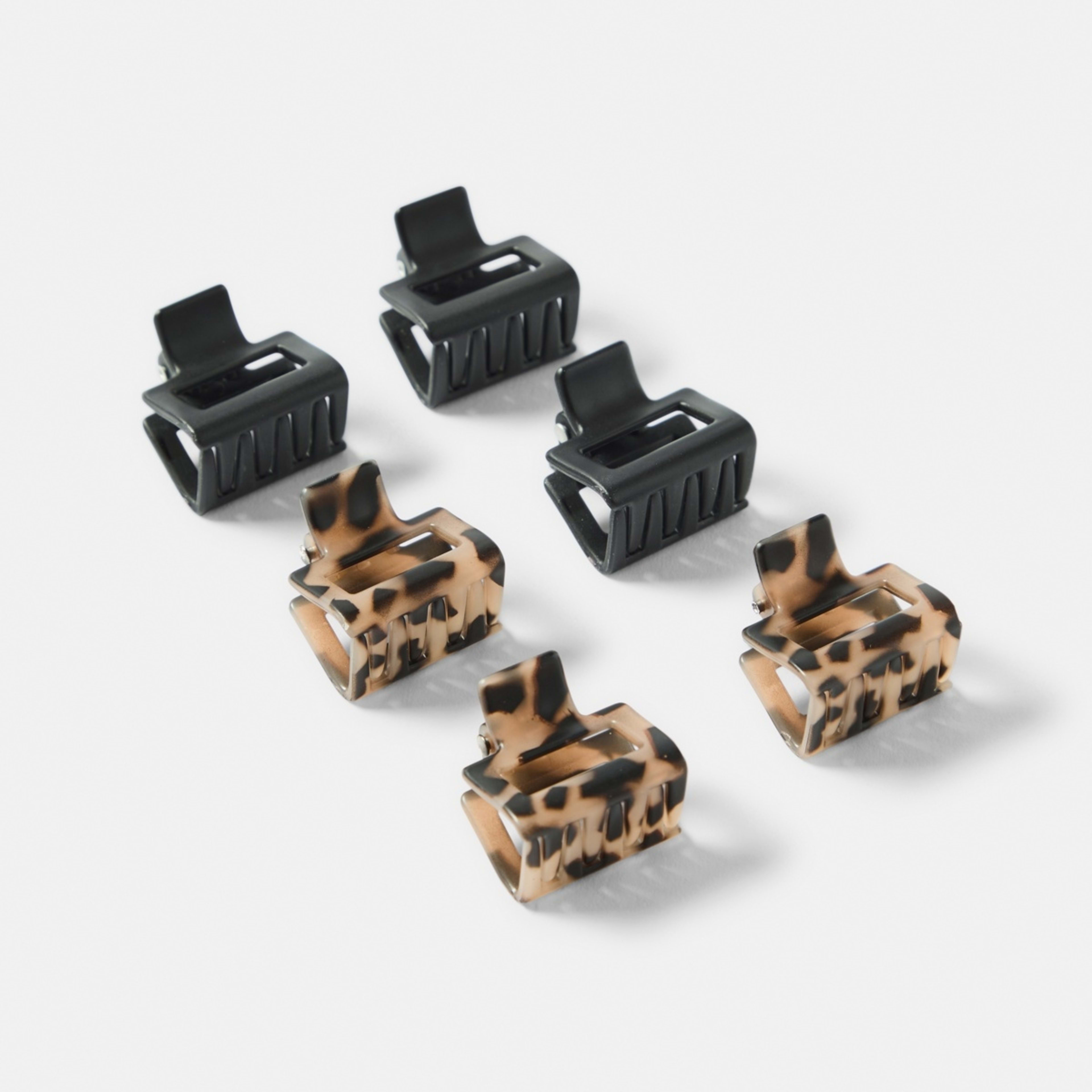 1 OXX Haircare 6 Pack Black and Tort Mini Rectangular Claw Hair Clips