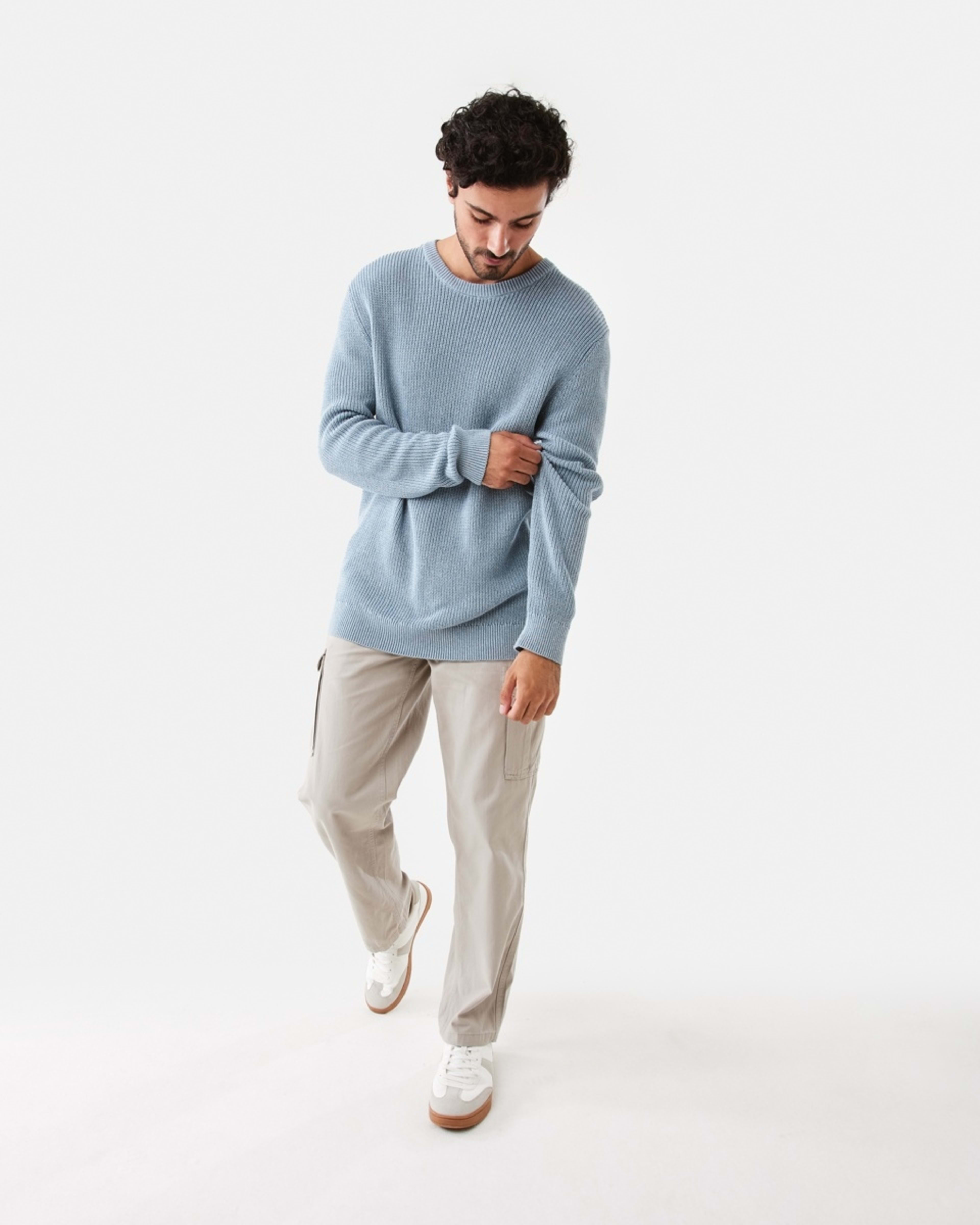 2 Textured Crew Knit Jumper Ash Blue, 2 of 7