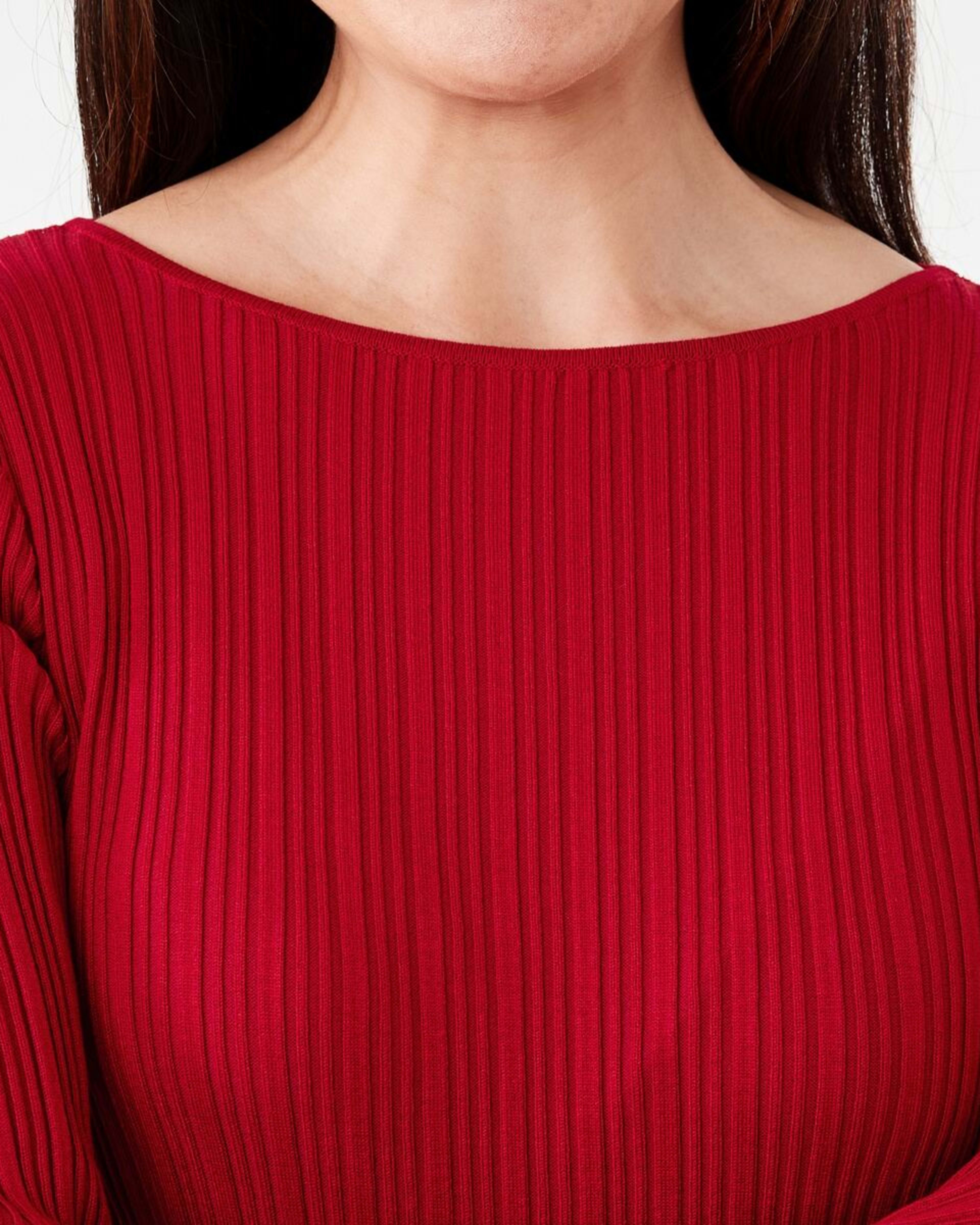 5 Long Sleeve Rib Boat Neck Top Cherry Red, 5 of 6