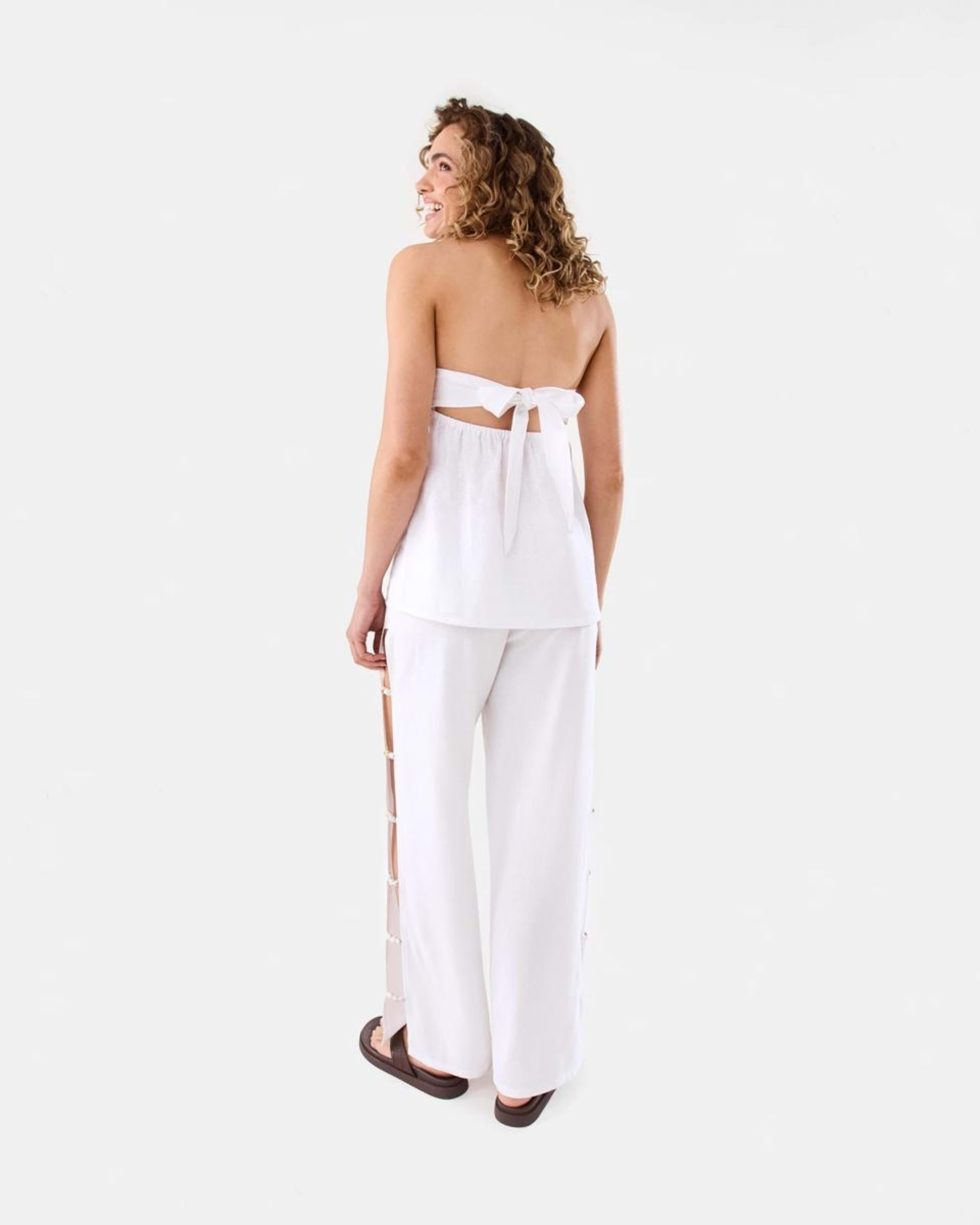 6 Strapless Tie Back Linen Blend Top WHITE, 6 of 10