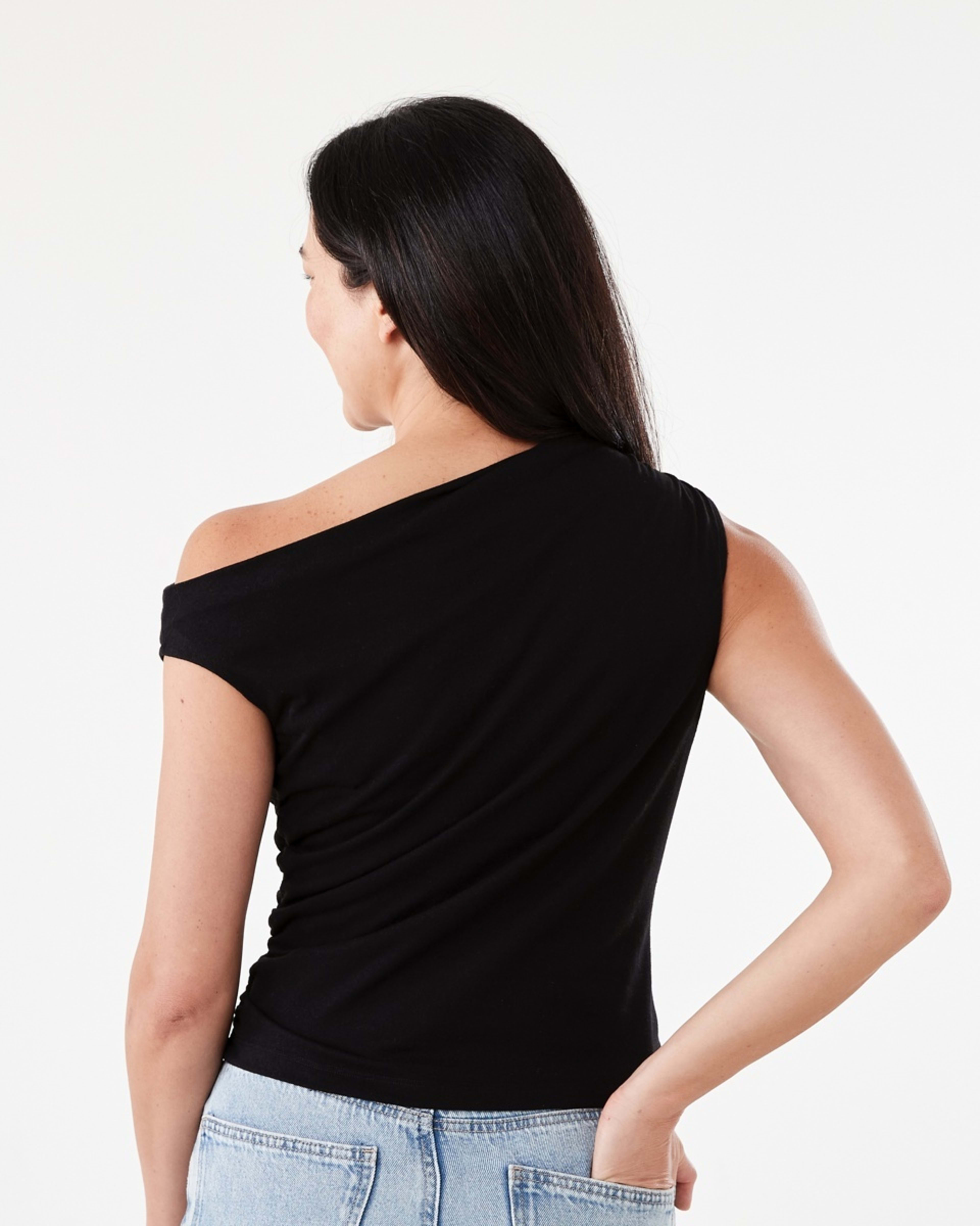3 Short Sleeve Ruched Detail Top Black, 3 of 6
