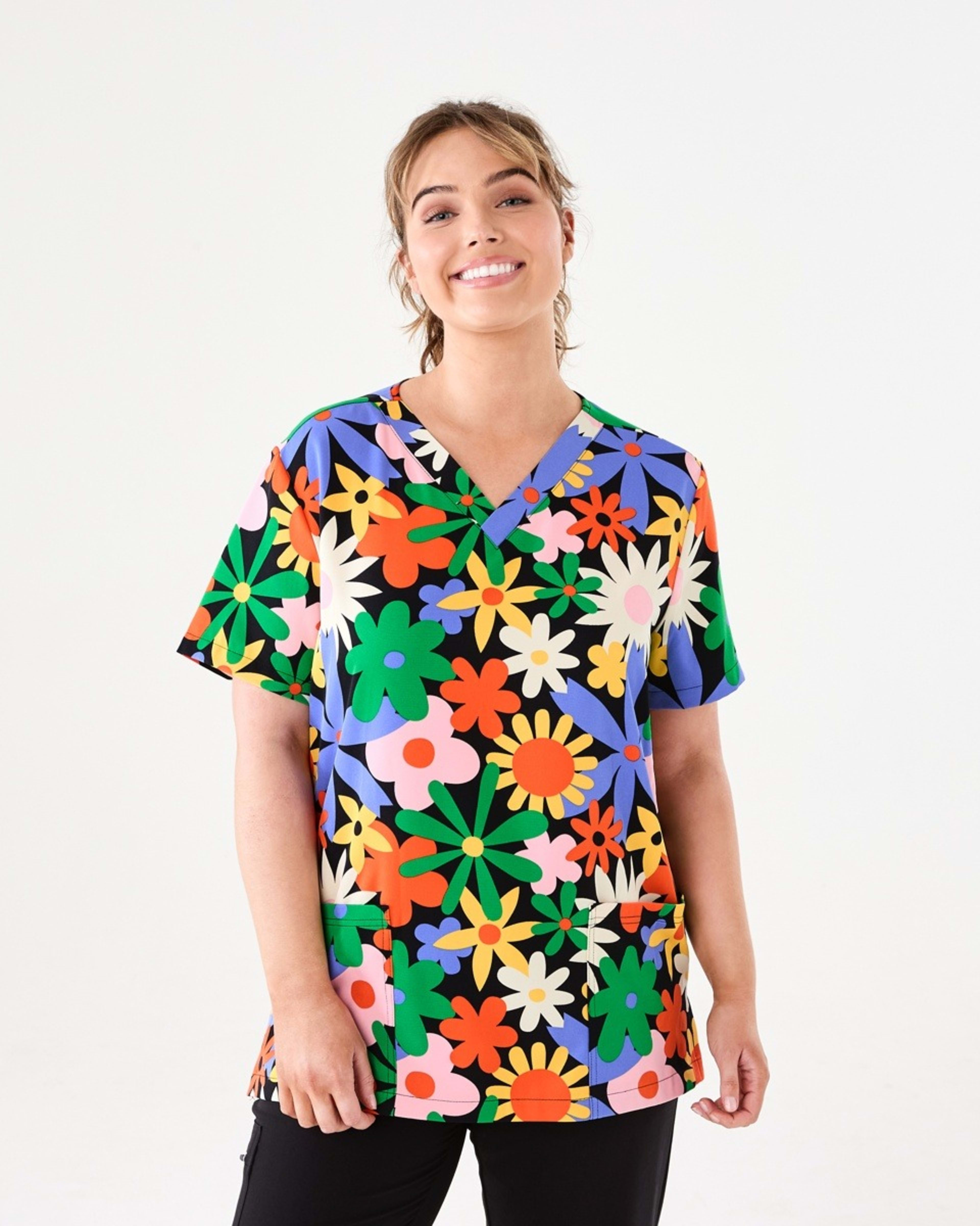 1 Work Short Sleeve Print Scrub Top Ovsz Flora