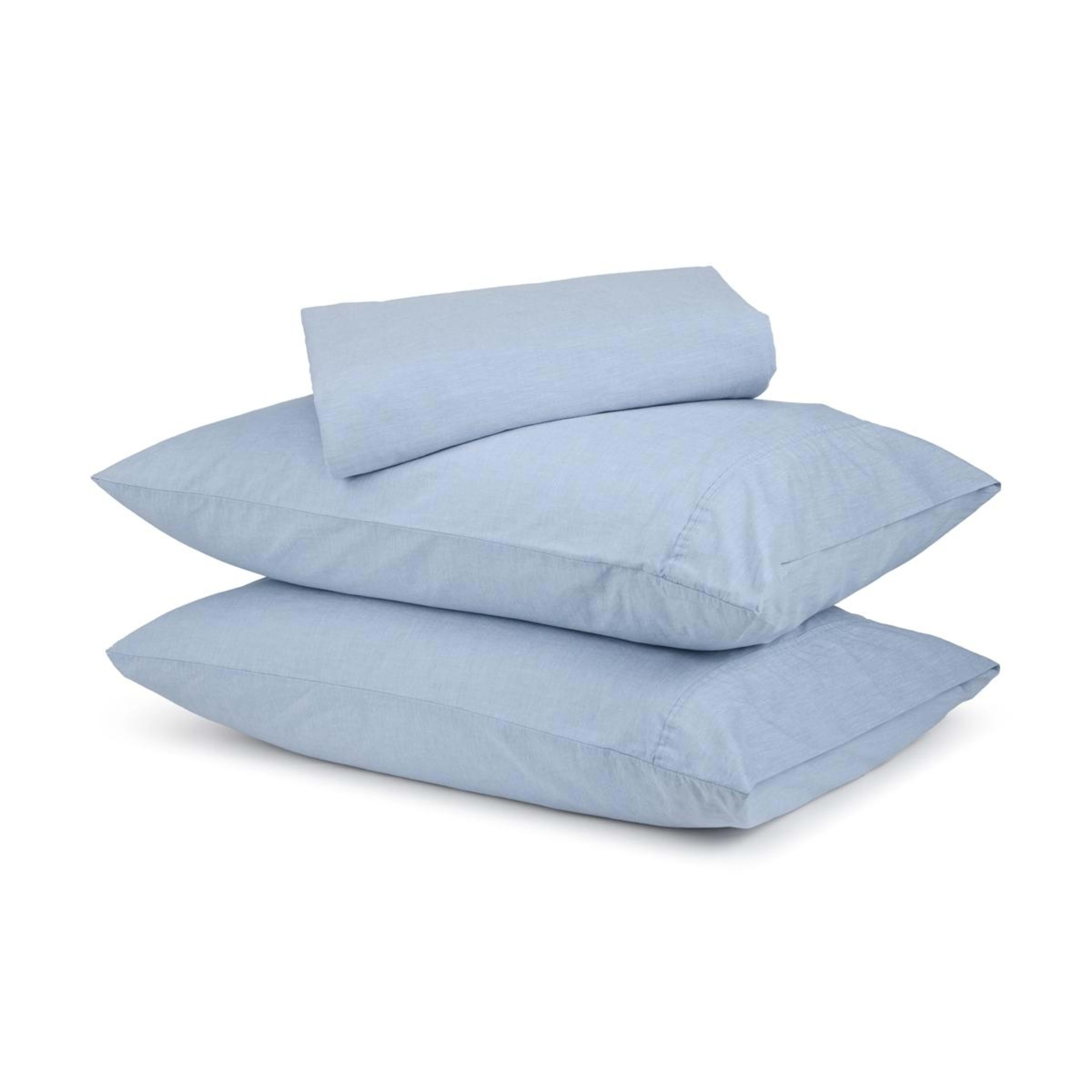 1 Stonewashed Chambray Cotton Sheet Set - King Bed, Denim