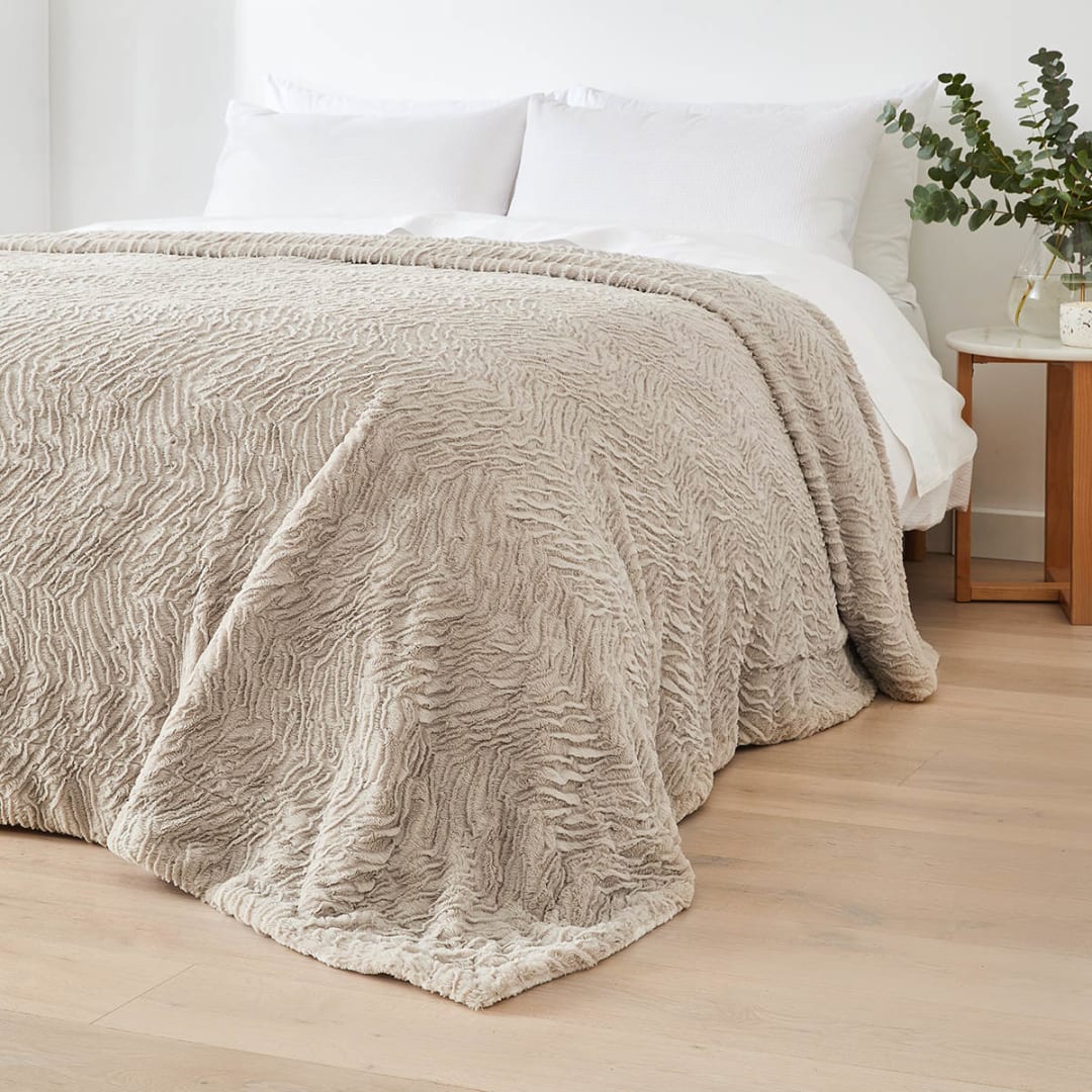 Elodie Sherpa Reverse Blanket Double/Queen Bed, Beige Kmart