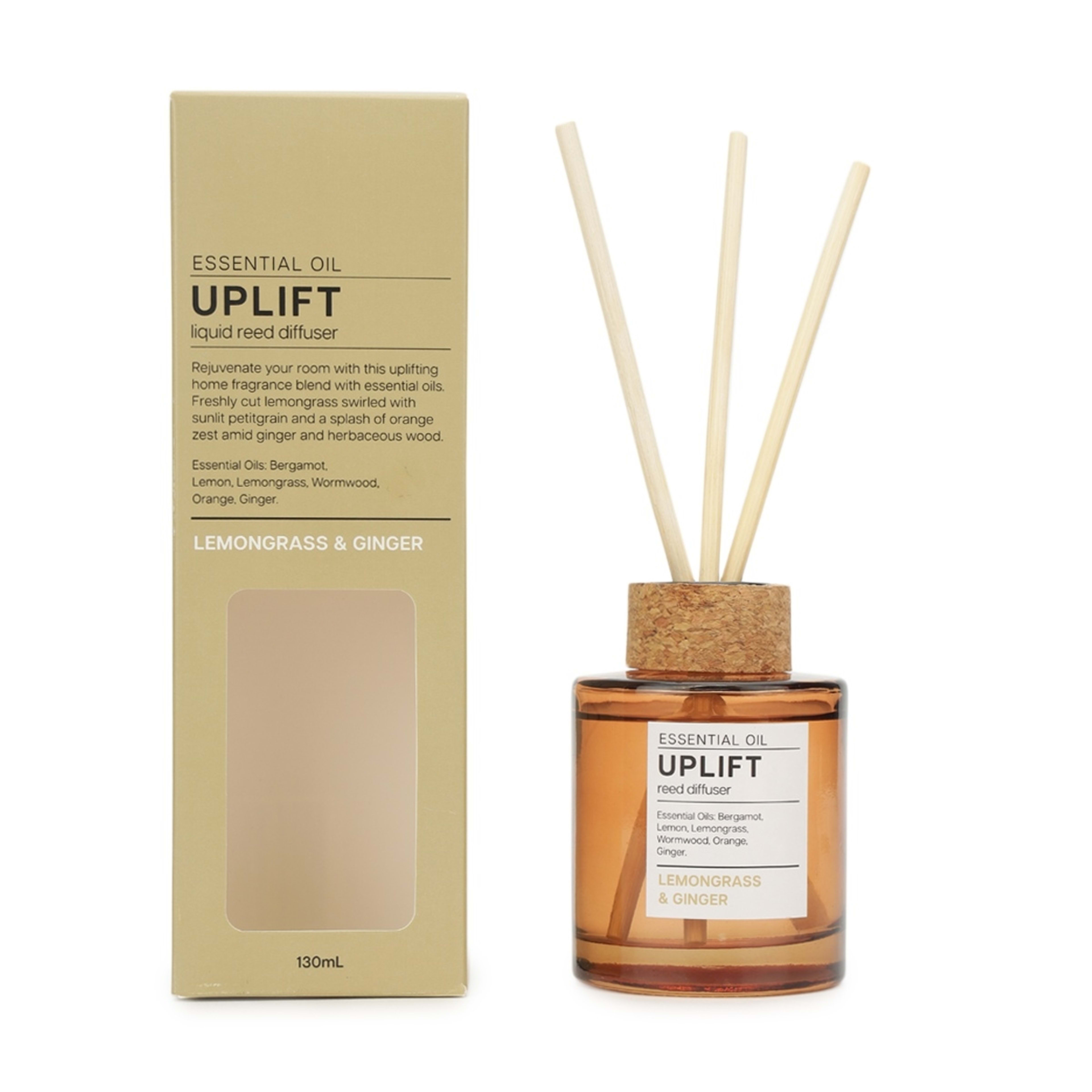 1 Aroma Uplift Lemongrass & Ginger Essential Oil Blend Liquid Reed Diffuser 130ml, 1 of 7