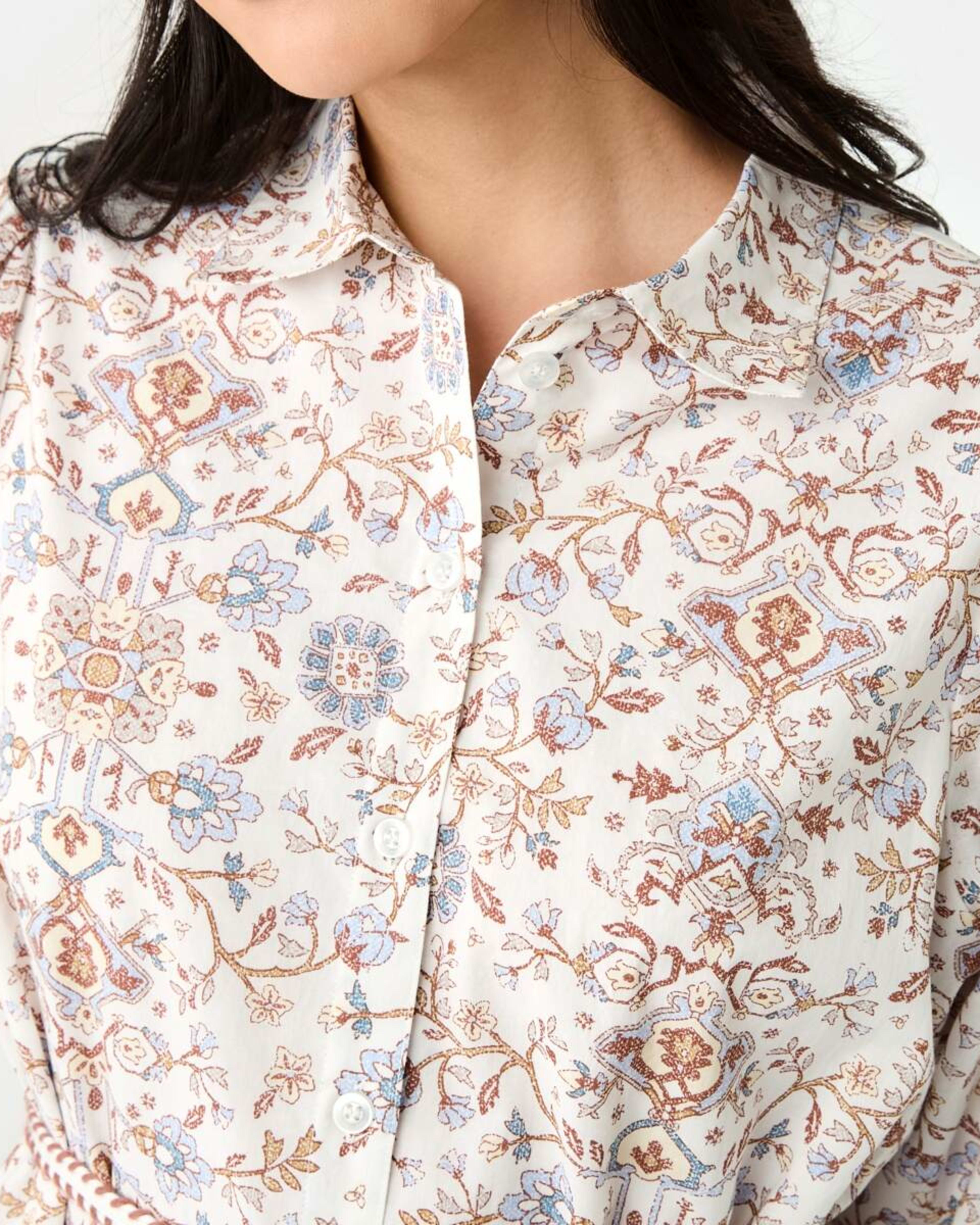 6 Long Balloon Sleeve Tie Waist Mini Dress BOHO FLORAL BRUNI BLUE, 6 of 10