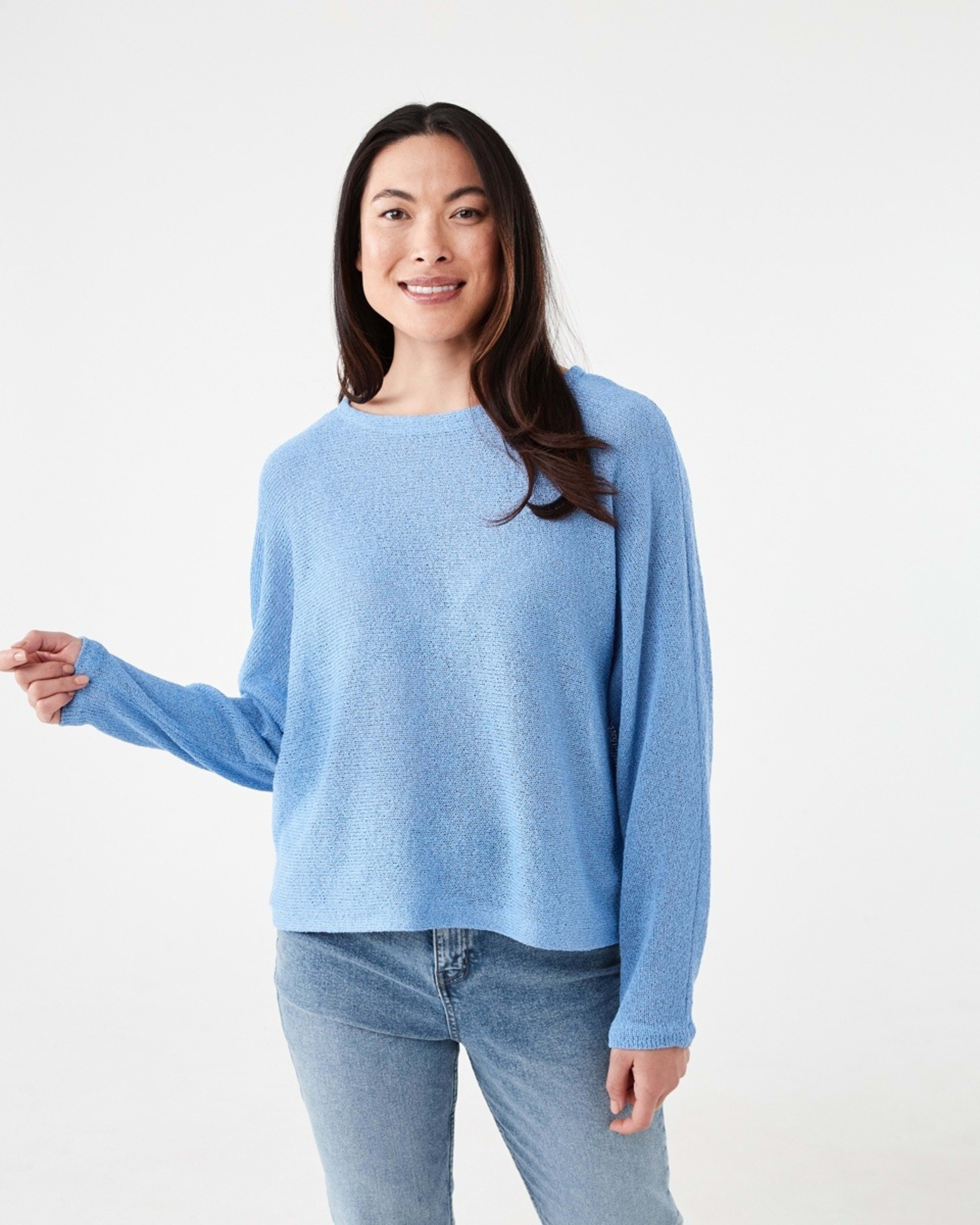 1 Open Knit Batwing Sleeve Jumper Cornflower