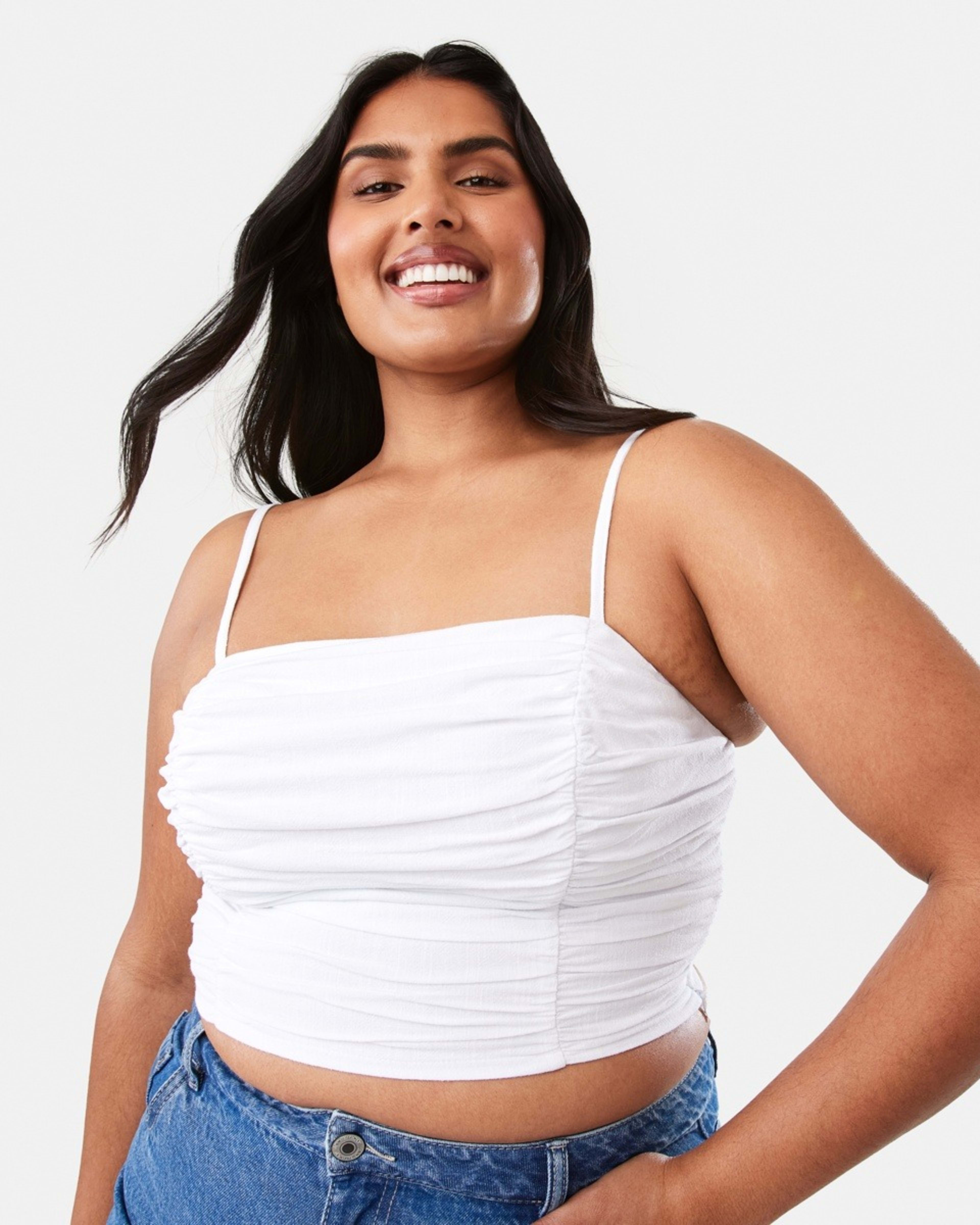 1 Sleeveless Ruched Crop Top White, 1 of 6