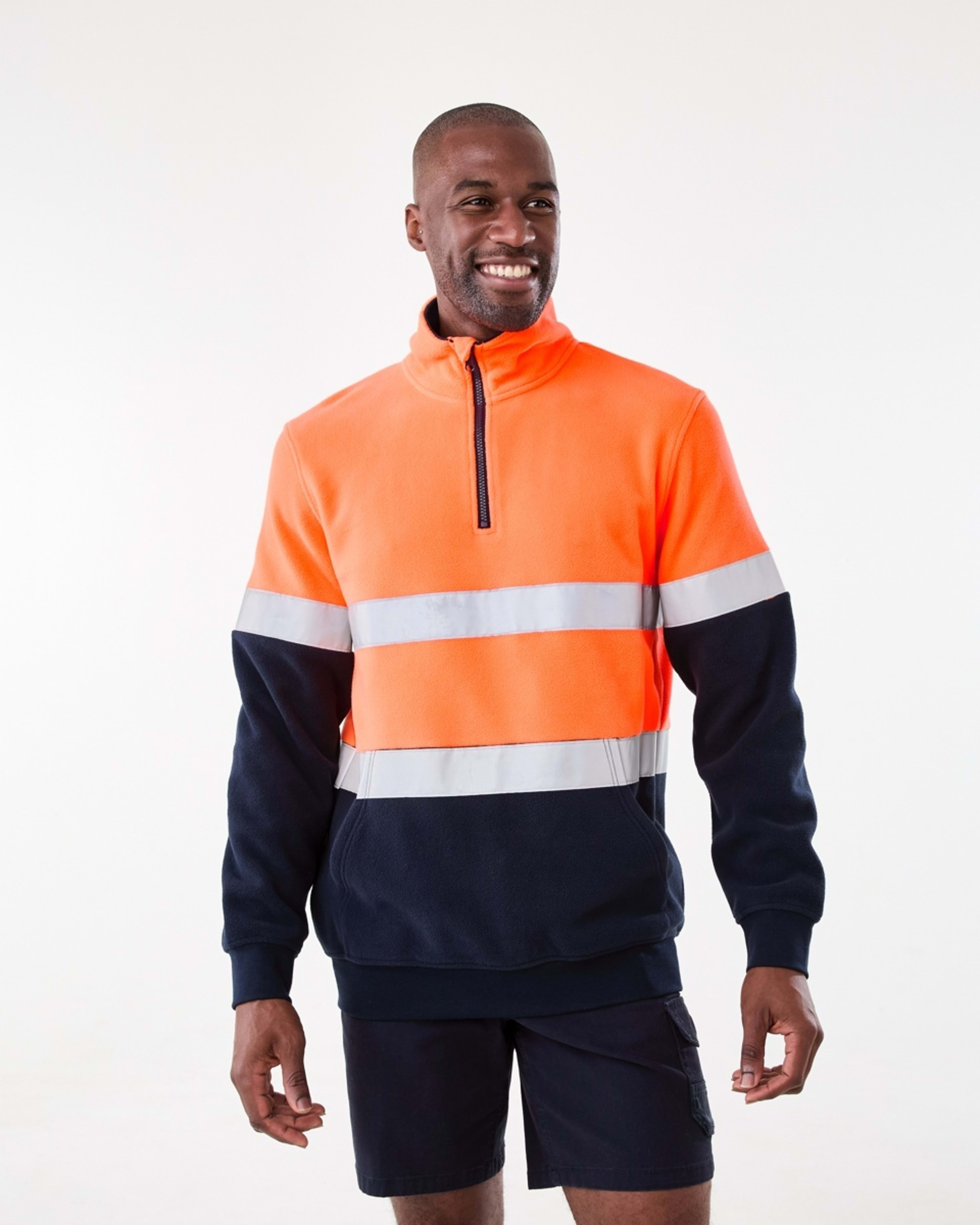 1 Workwear Hi-Visibility 1/4 Zip Polar Fleece Pullover Orange