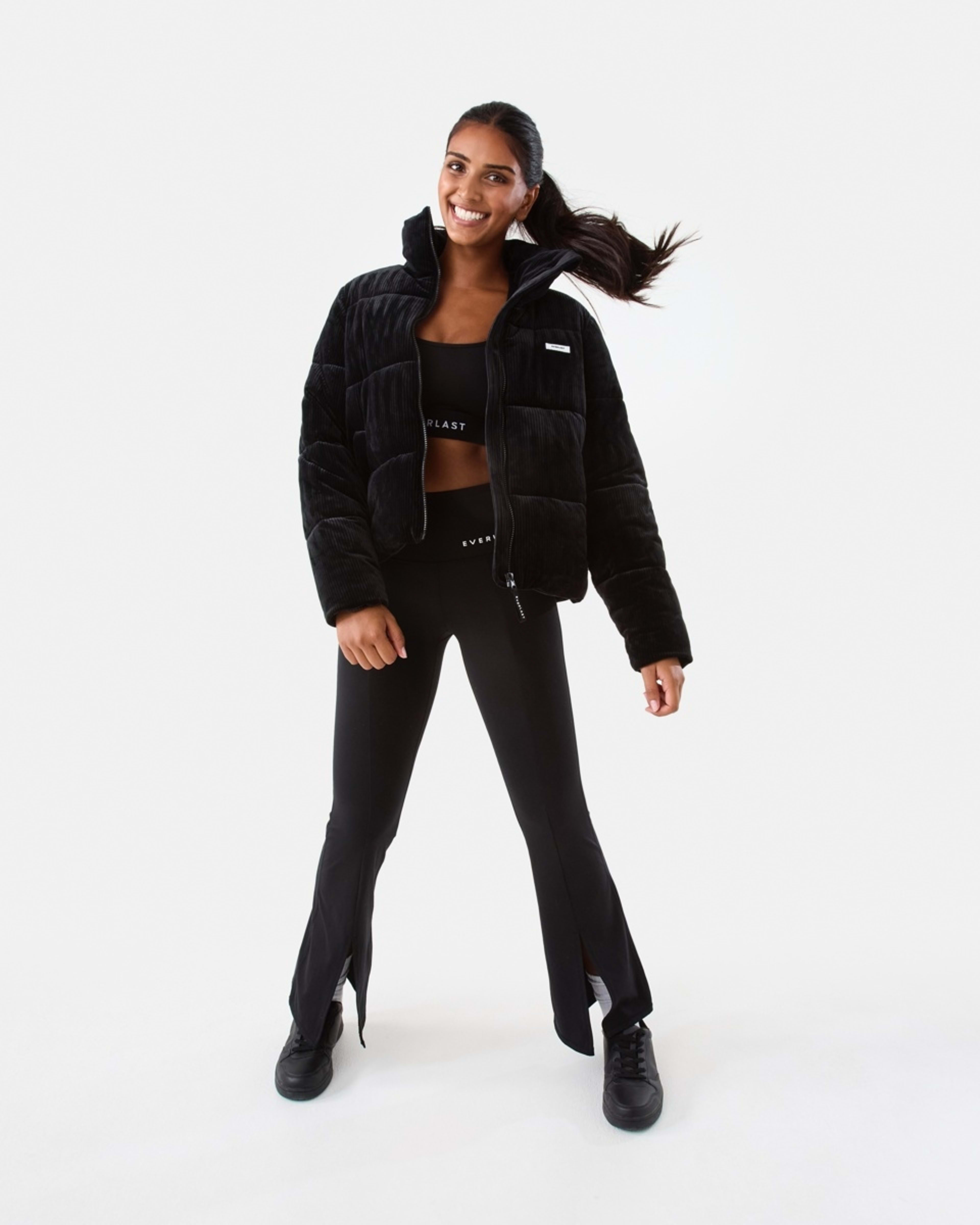 3 Everlast Womens Ribbed Velour Puffer Jacket Black, 3 of 8