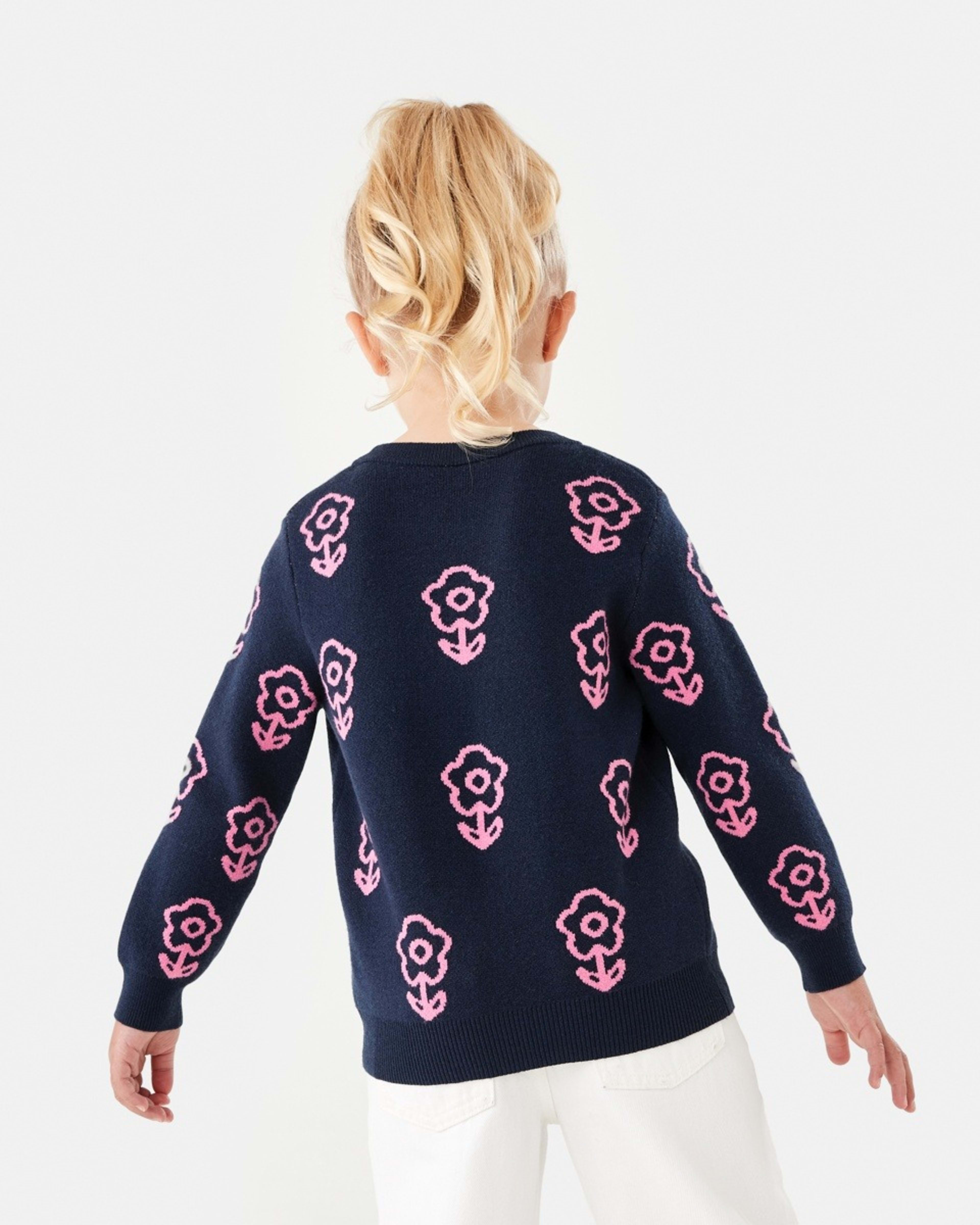2 Jacquard Knit Jumper Nvy Flower, 2 of 9