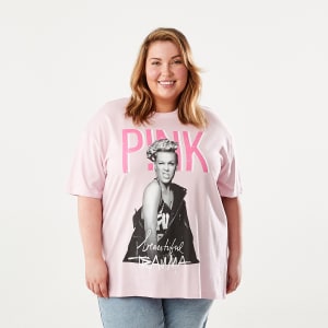 Curve Pink License Short Sleeve T-shirt - Kmart