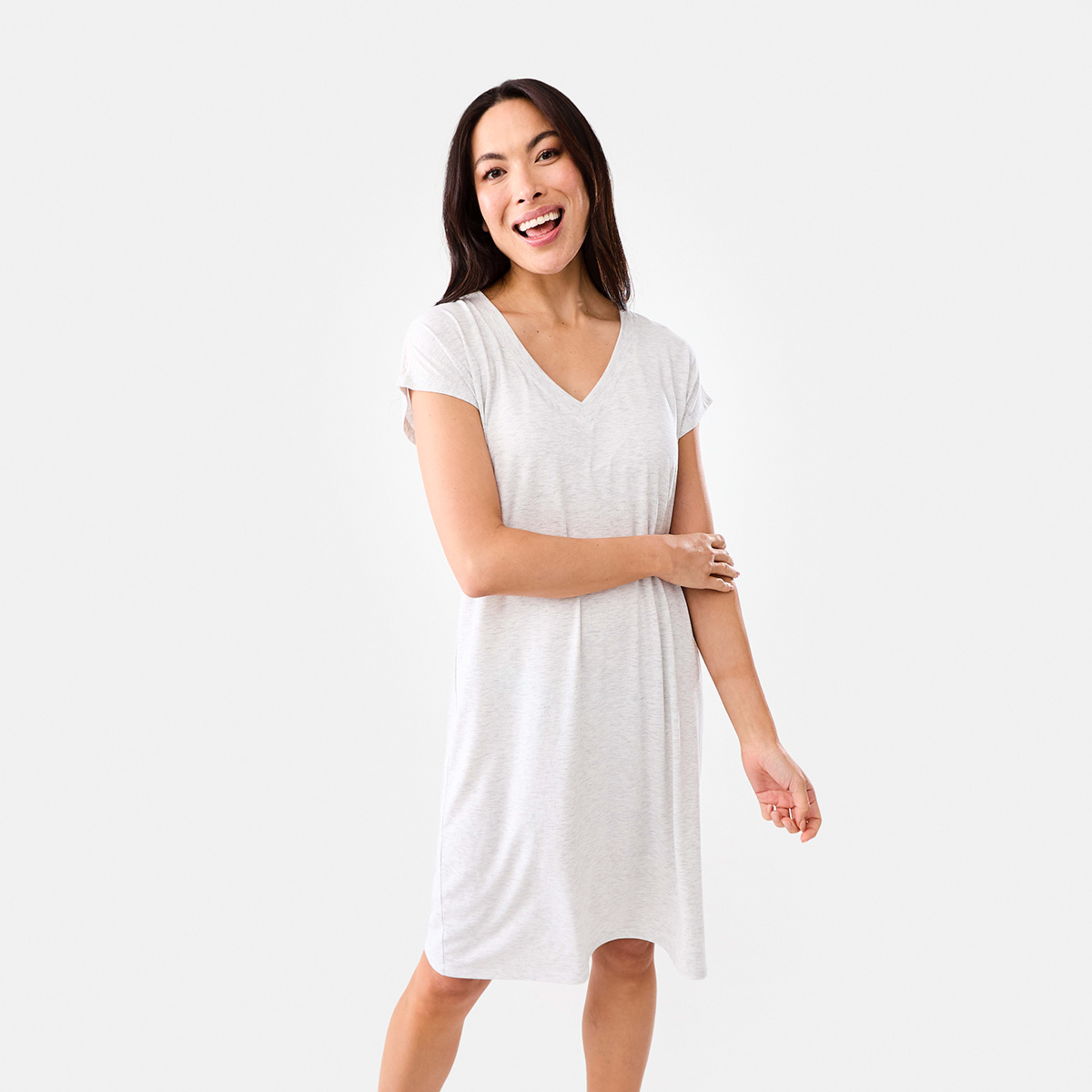 1 Short Sleeve Lace Trim Comfort Nightie Wht Marle, 1 of 6