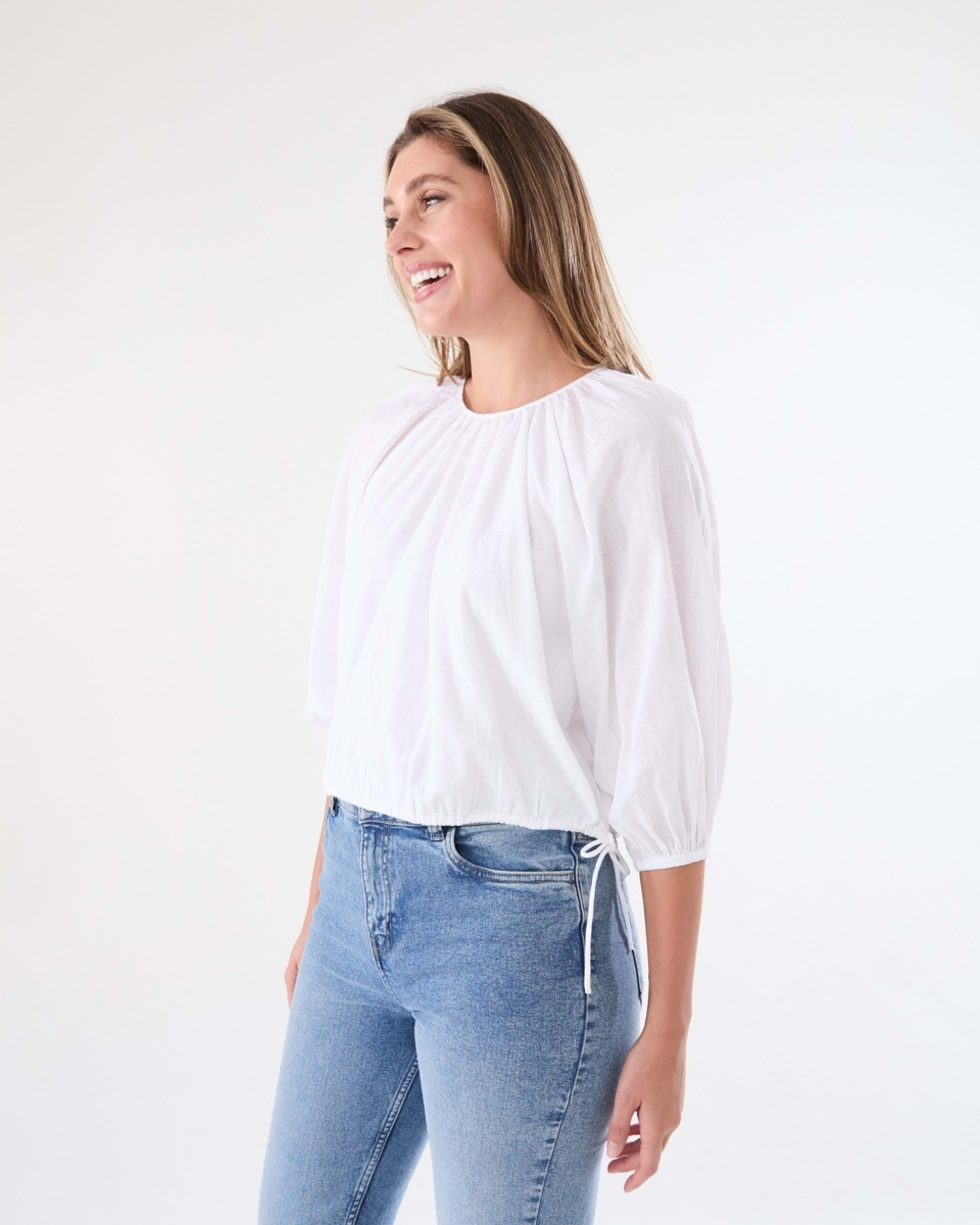 2 Long Sleeve Waist Tie Raglan Top WHITE, 2 of 6