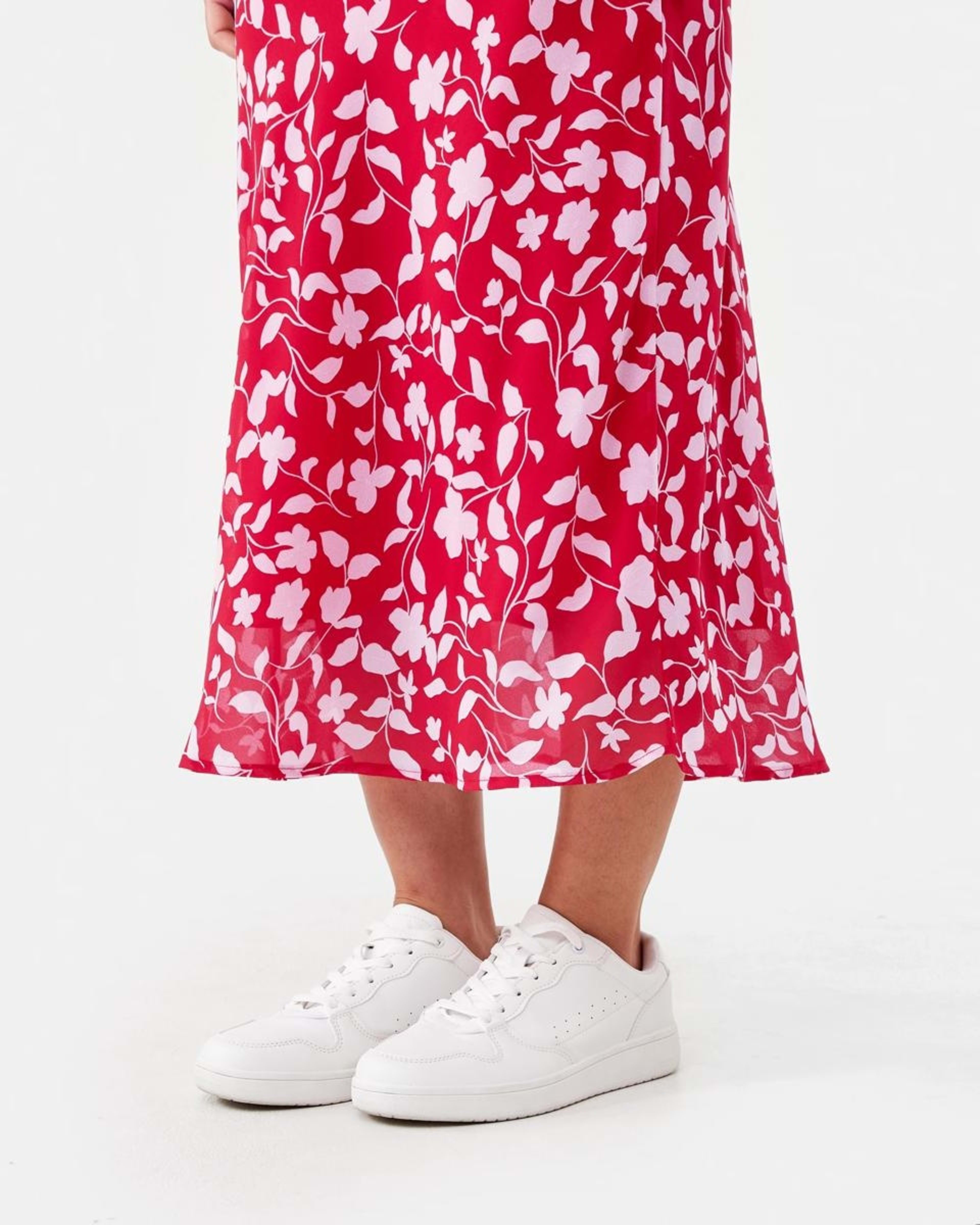 5 Chiffon Slip Midi Skirt Red Flrl, 5 of 5