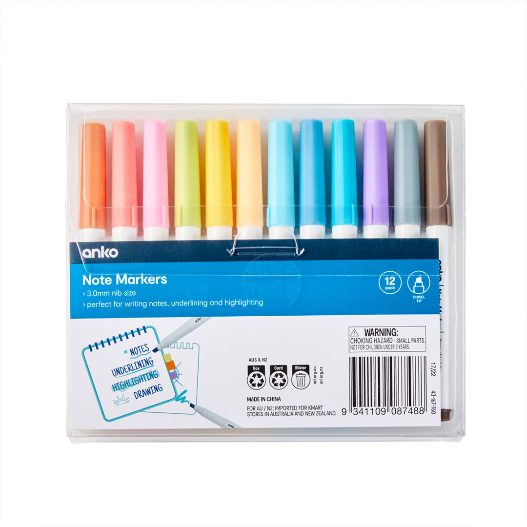 12 Pack Note Markers Kmart