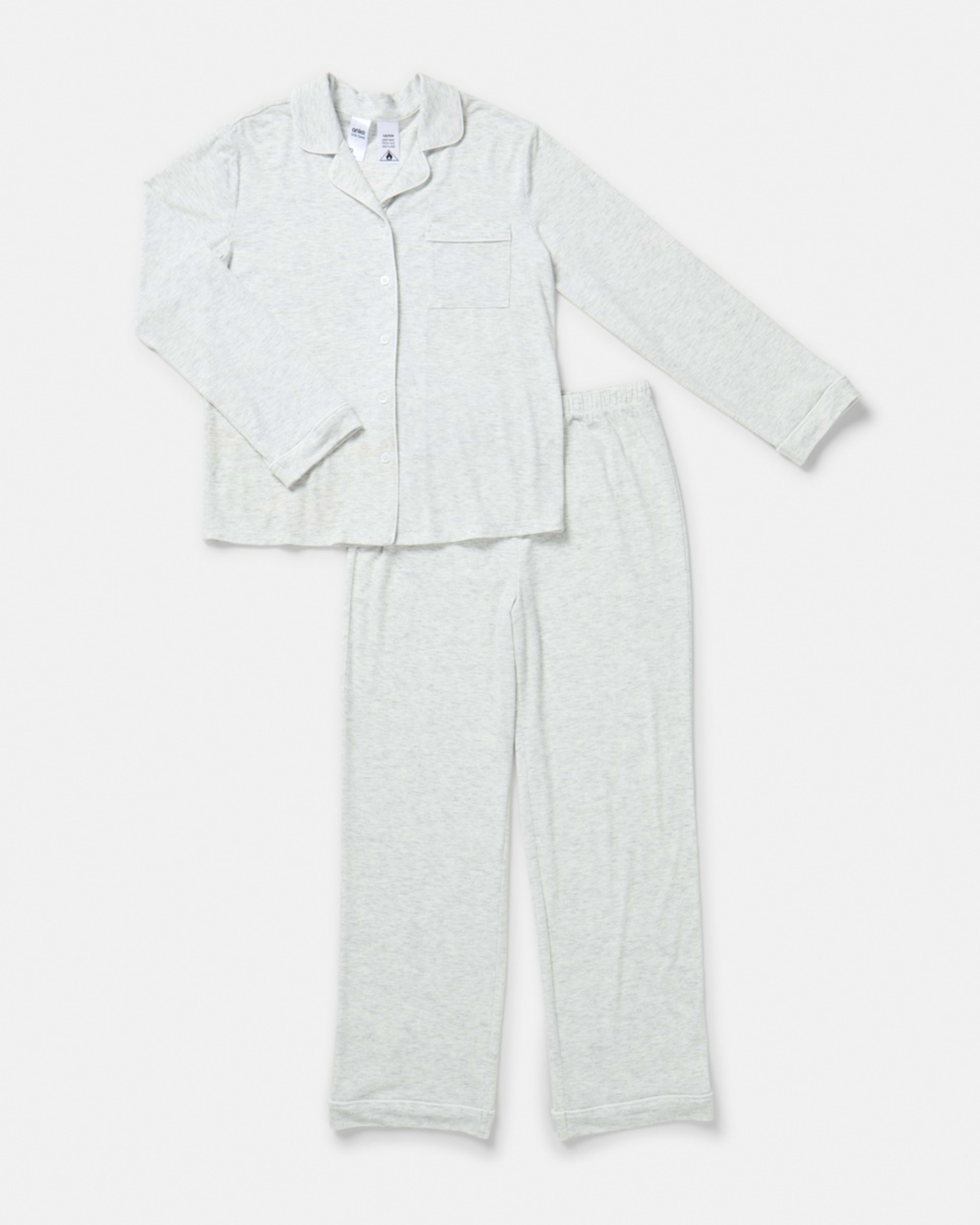 7 Long Sleeve Button Through Pyjama Set White Marle, 7 of 10
