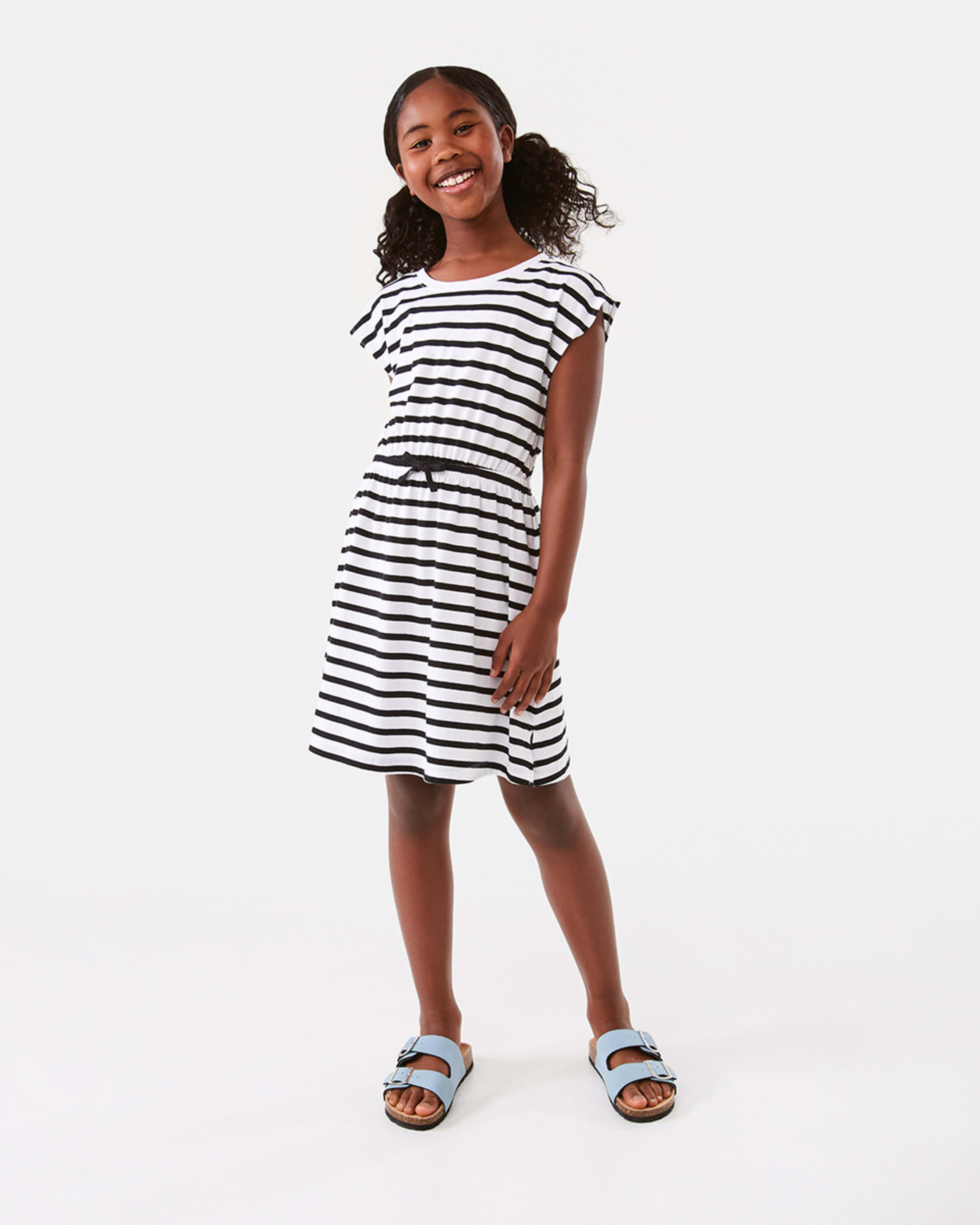 7 Gathered Waist Knit Dress Blk Stripe, 7 of 10