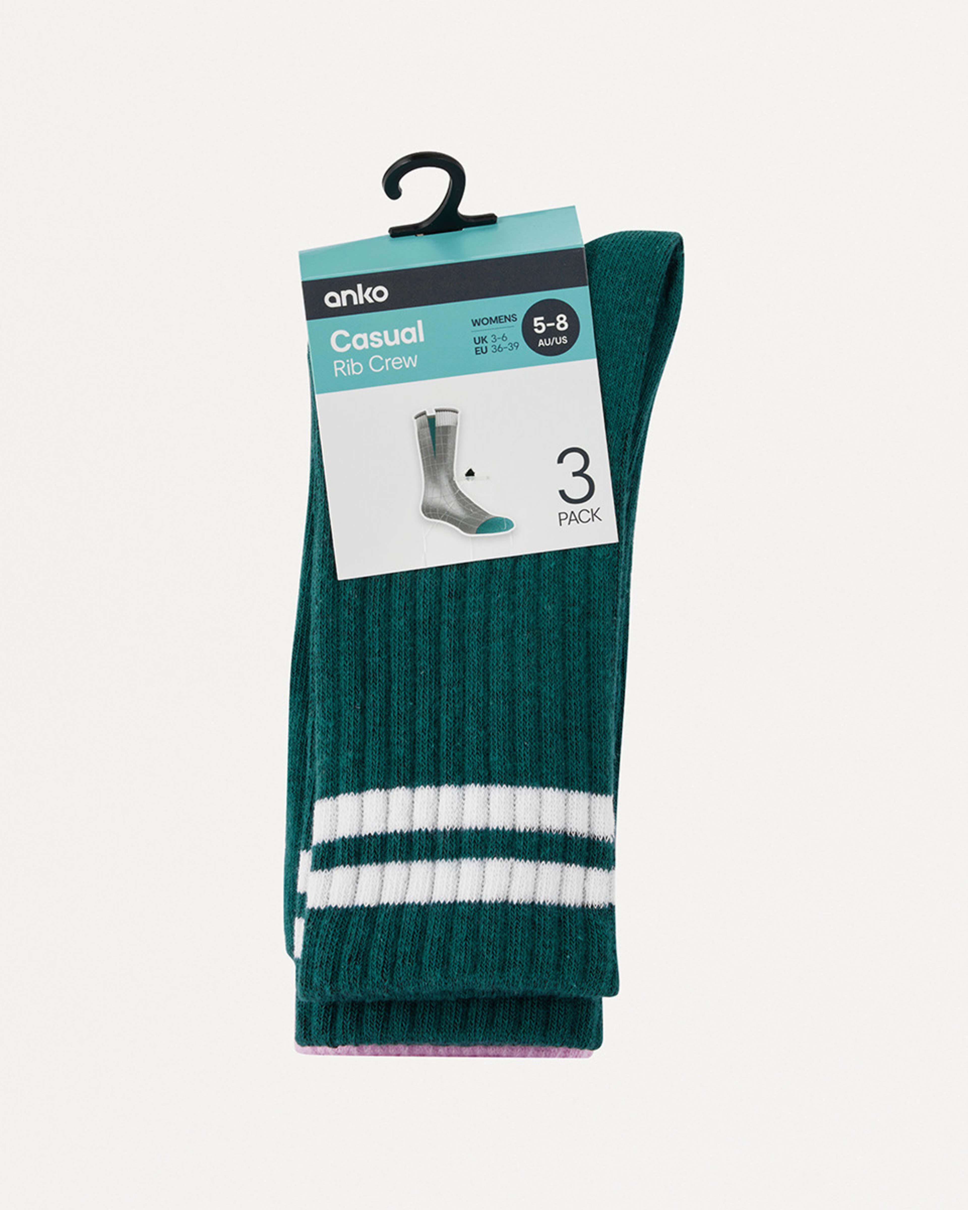 3 3 Pack Chunky Ribbed Full Crew Socks Green, 3 of 3