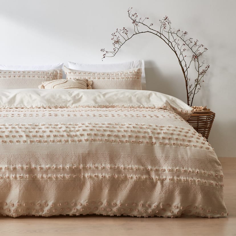 Piper Cotton Quilt Cover Set Double Bed, Beige and Pink Kmart