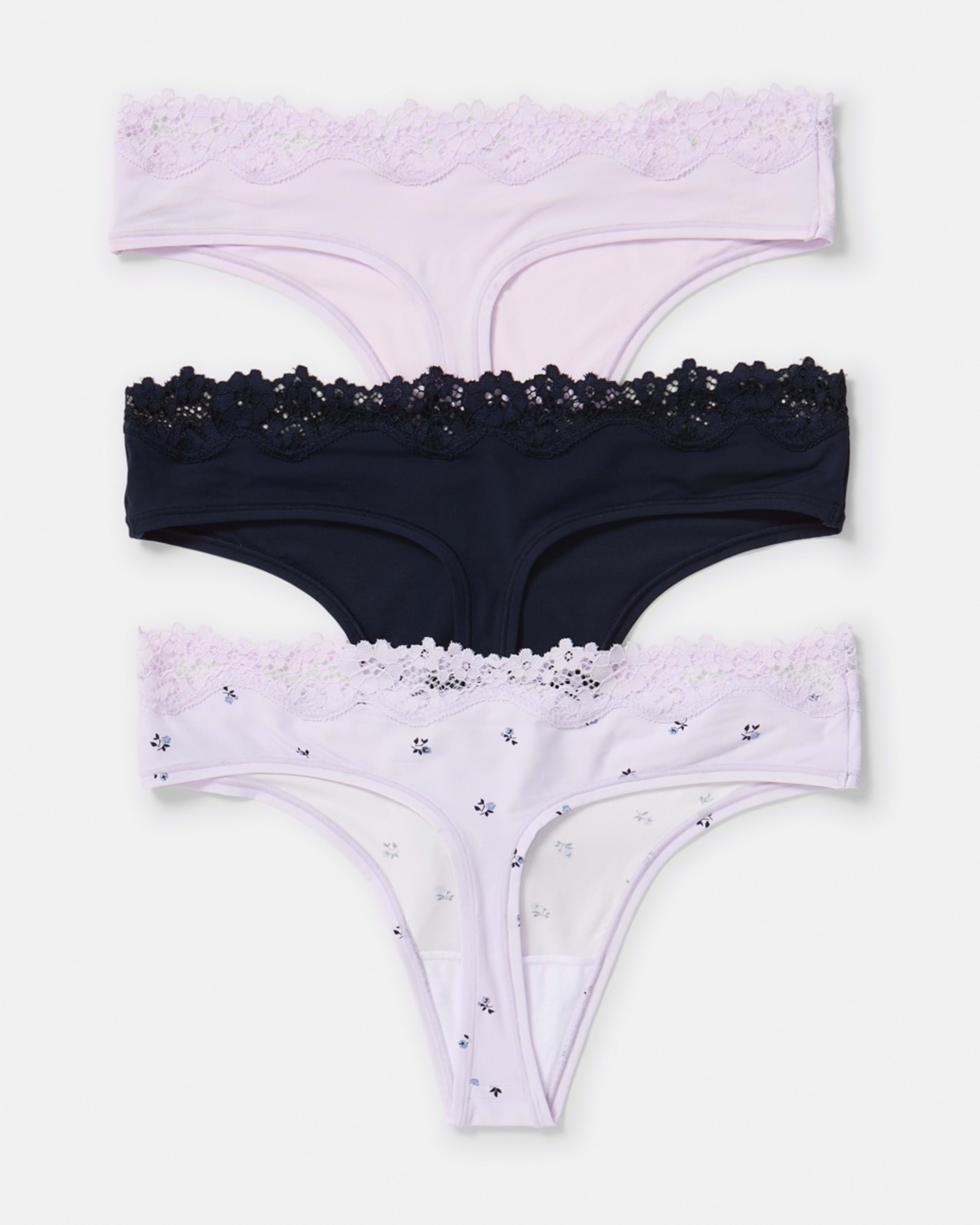 2 3 Pack Super Soft Lace G-String Briefs LAVENDER FLORAL, MIDNIGHT, LILY LAVENDER, 2 of 8