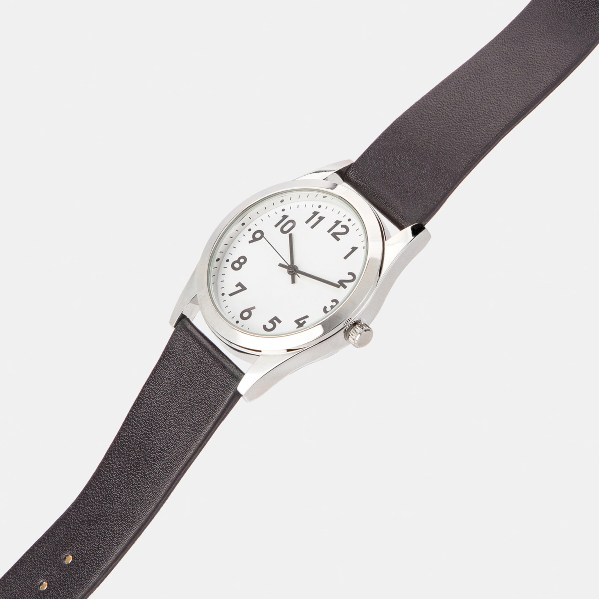 Mens Classic Analogue Watch with Silver Case & Black Strap Kmart