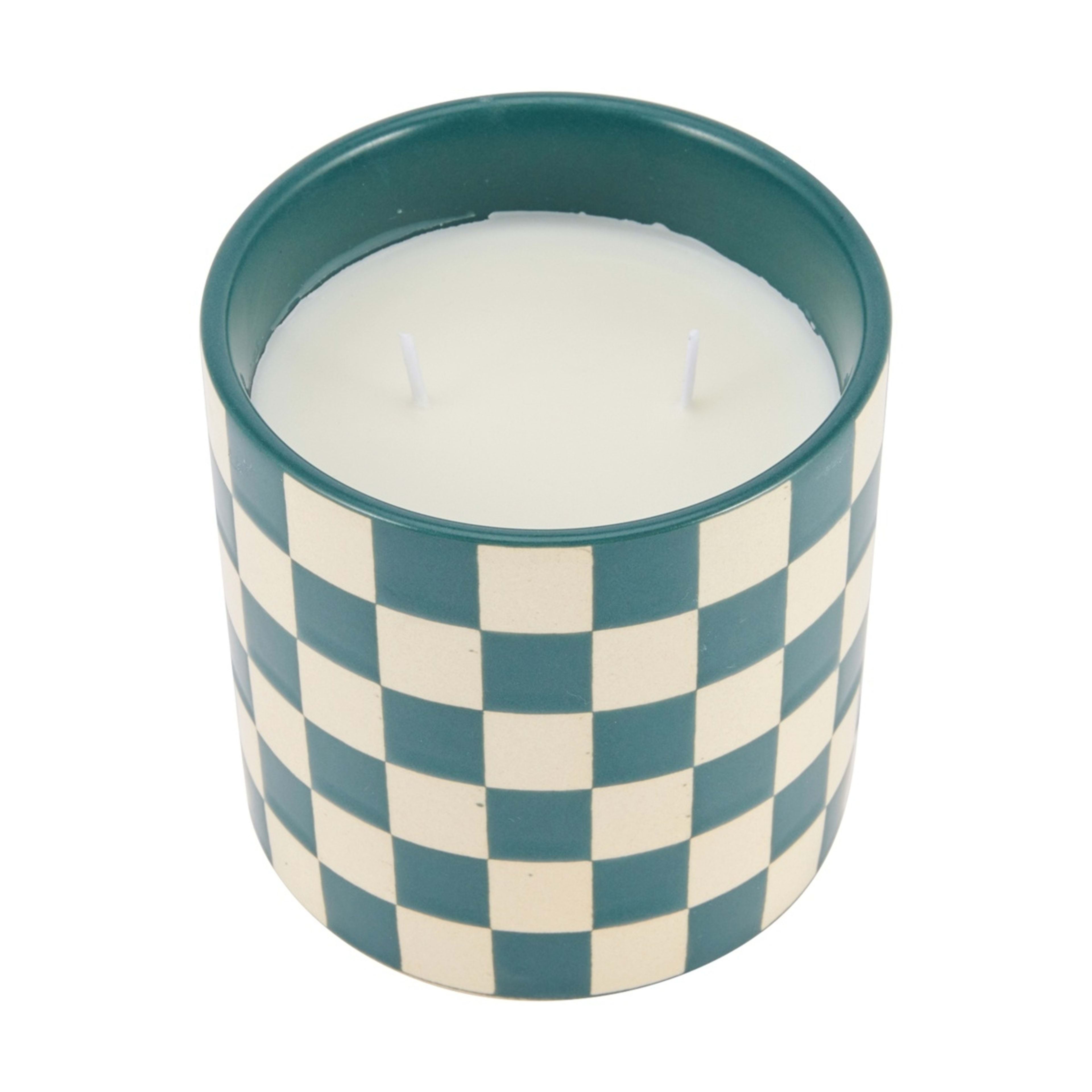 1 Violet and Jasmine Green Check Ceramic Candle, 1 of 5