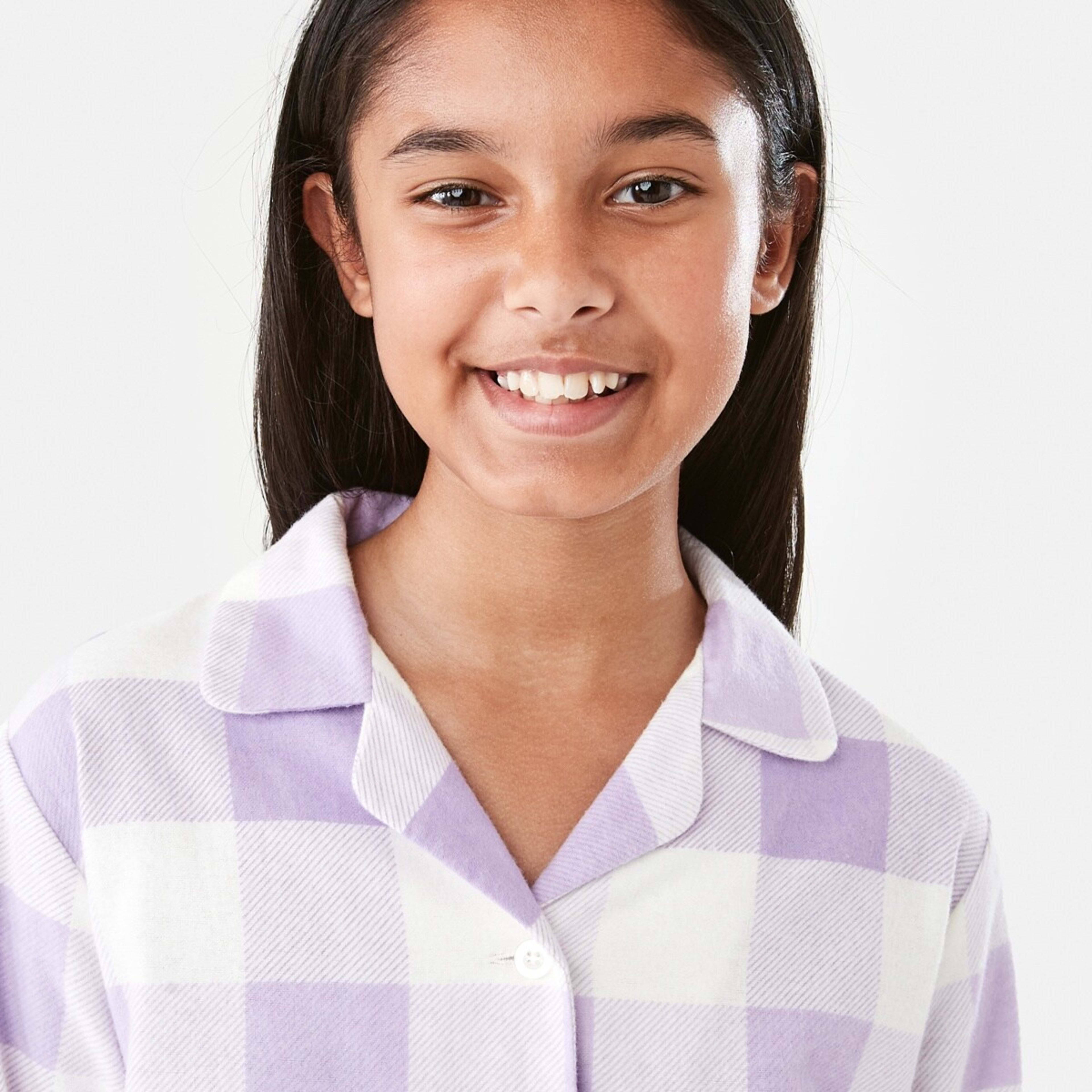 3 Flannelette Pyjama Set Purple Checks, 3 of 9