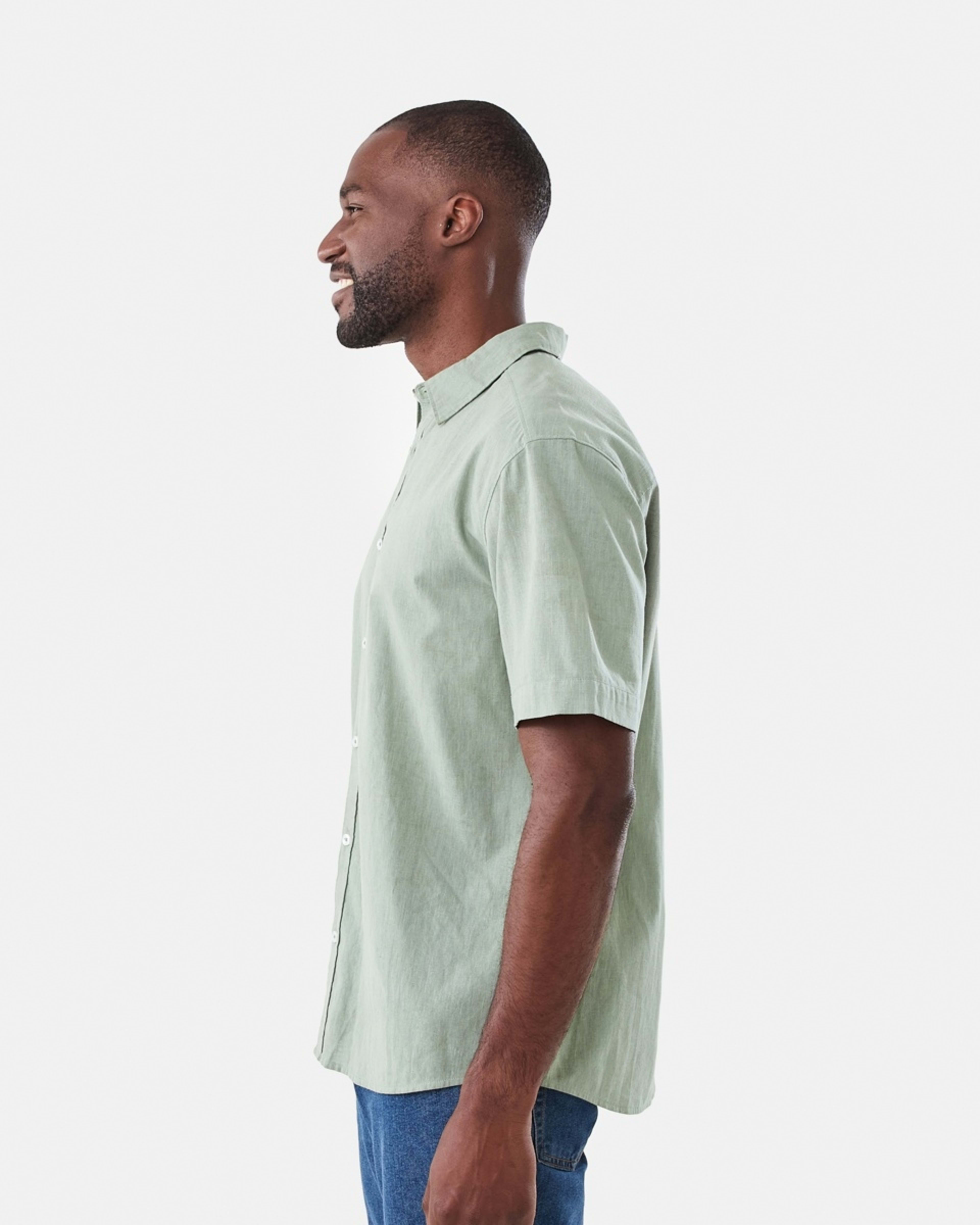 2 Short Sleeve Cotton Linen Shirt LILY PAD, 2 of 5