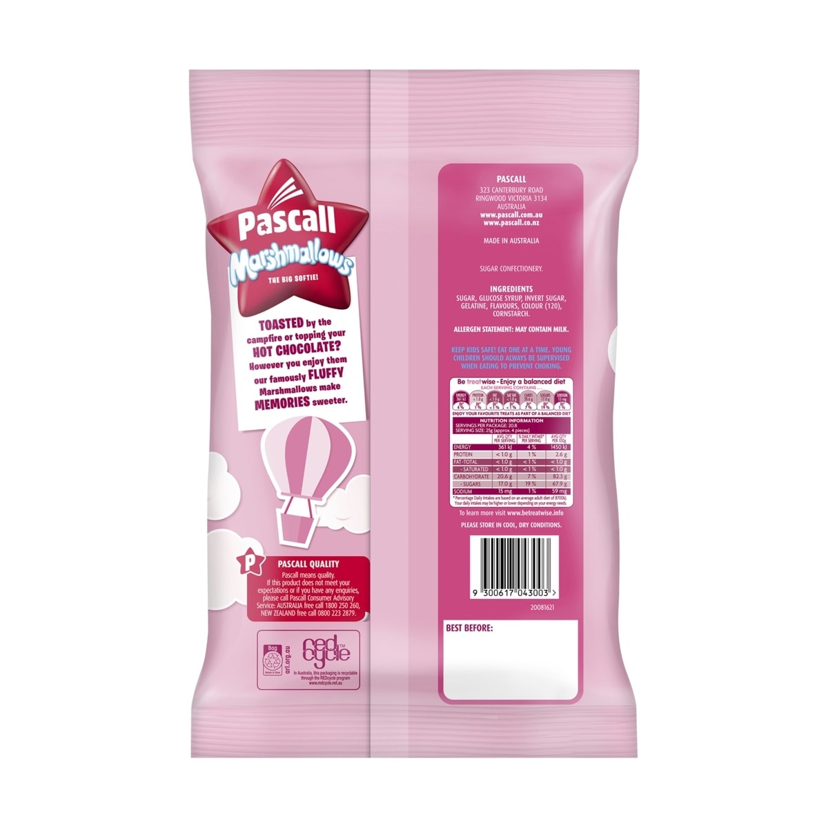 Pascall Pink & White Marshmallows 520g Kmart