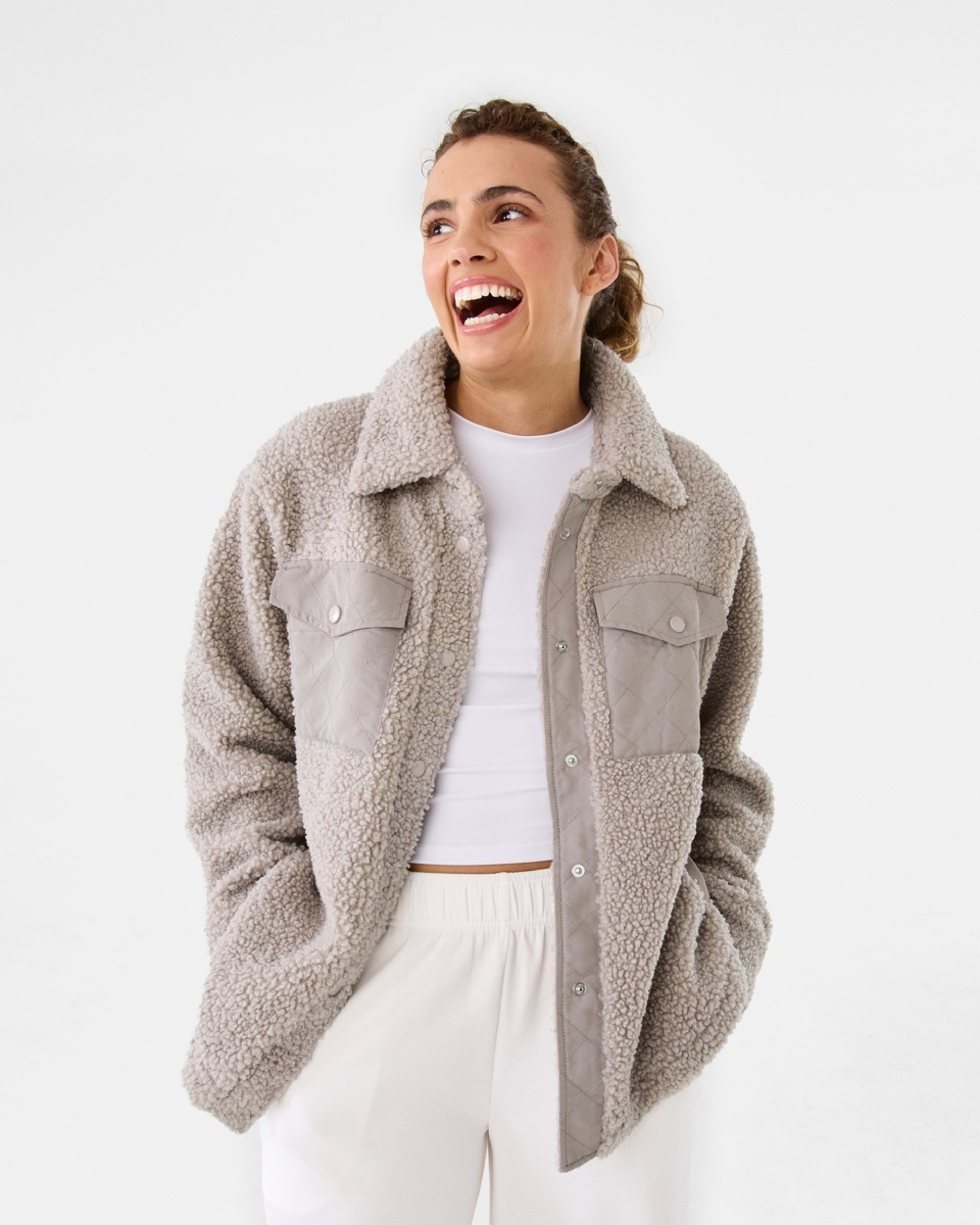 1 Active Womens Sherpa Jacket Porp Gry, 1 of 10