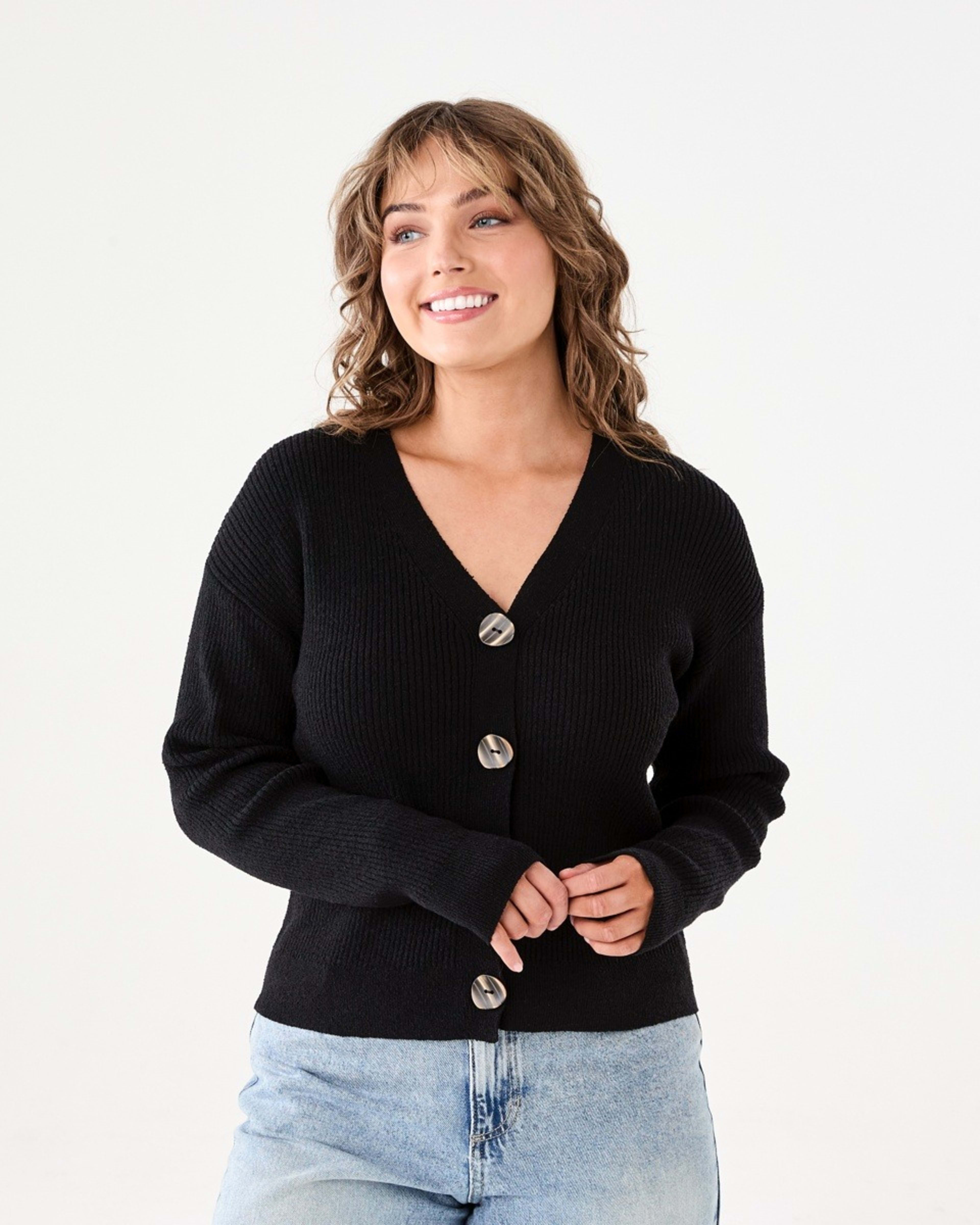 1 Textured V-Neck Cardigan BLACK