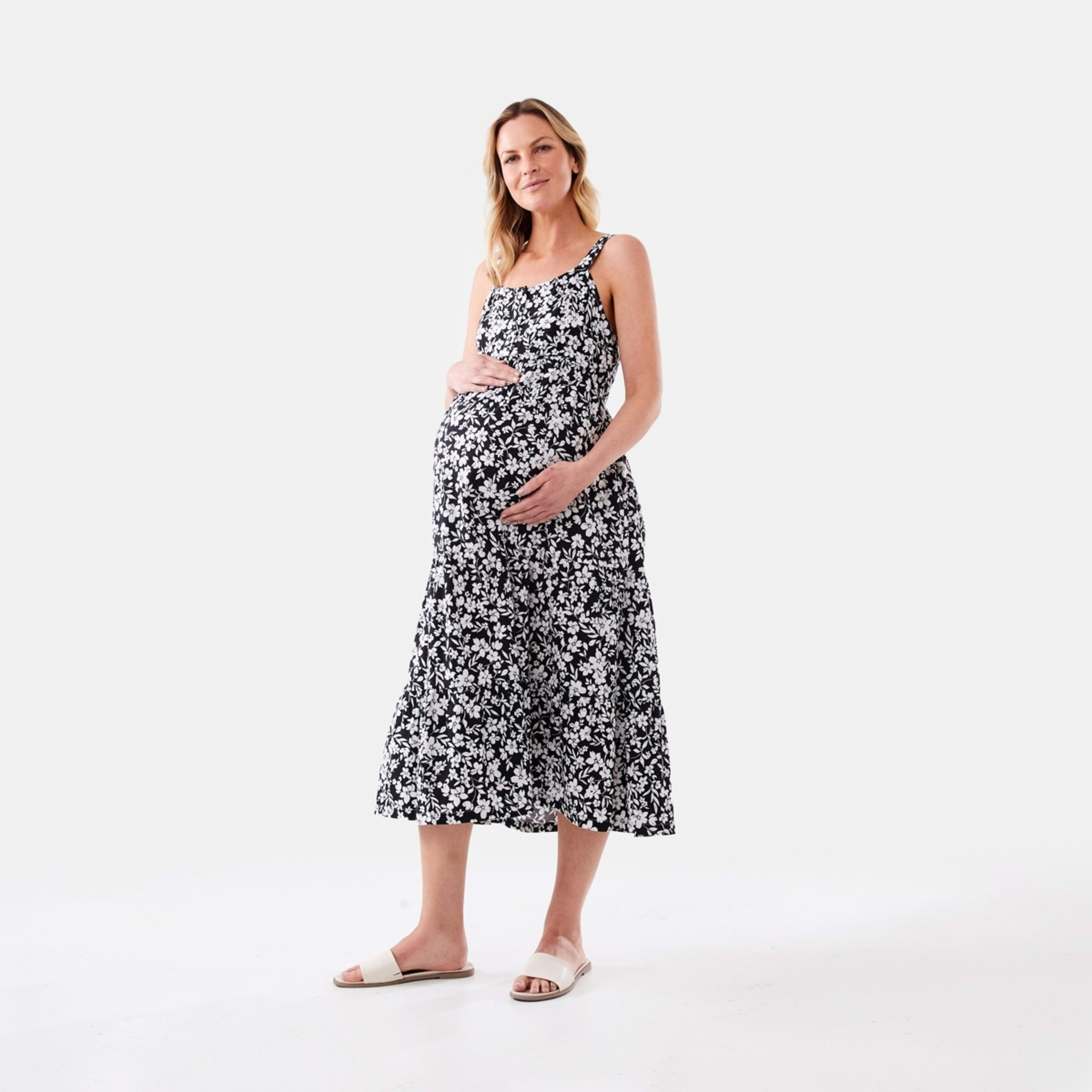 2 Maternity Sleeveless Dress Floral Black, 2 of 7