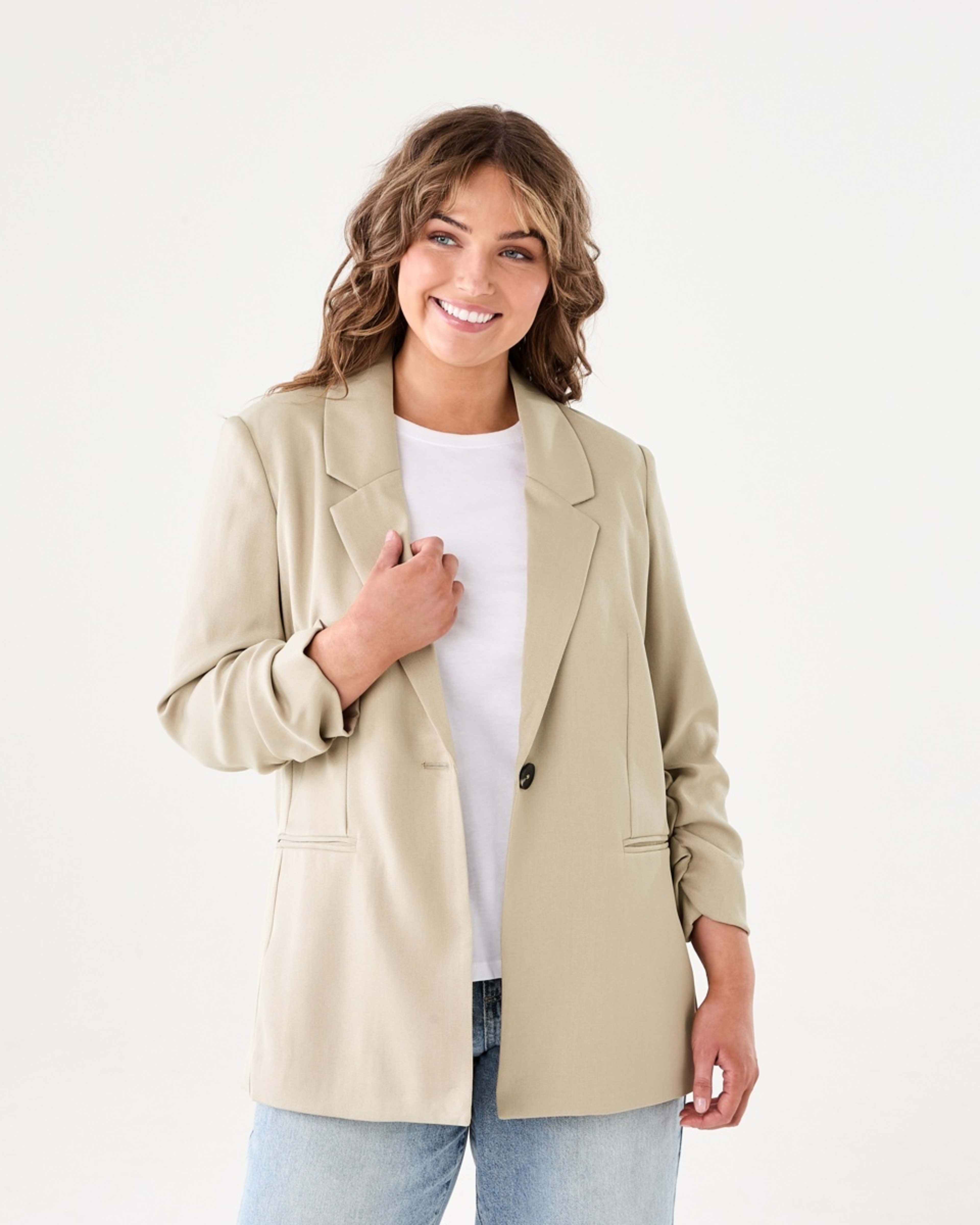 1 Ruched Sleeve Blazer DUNE BEIGE