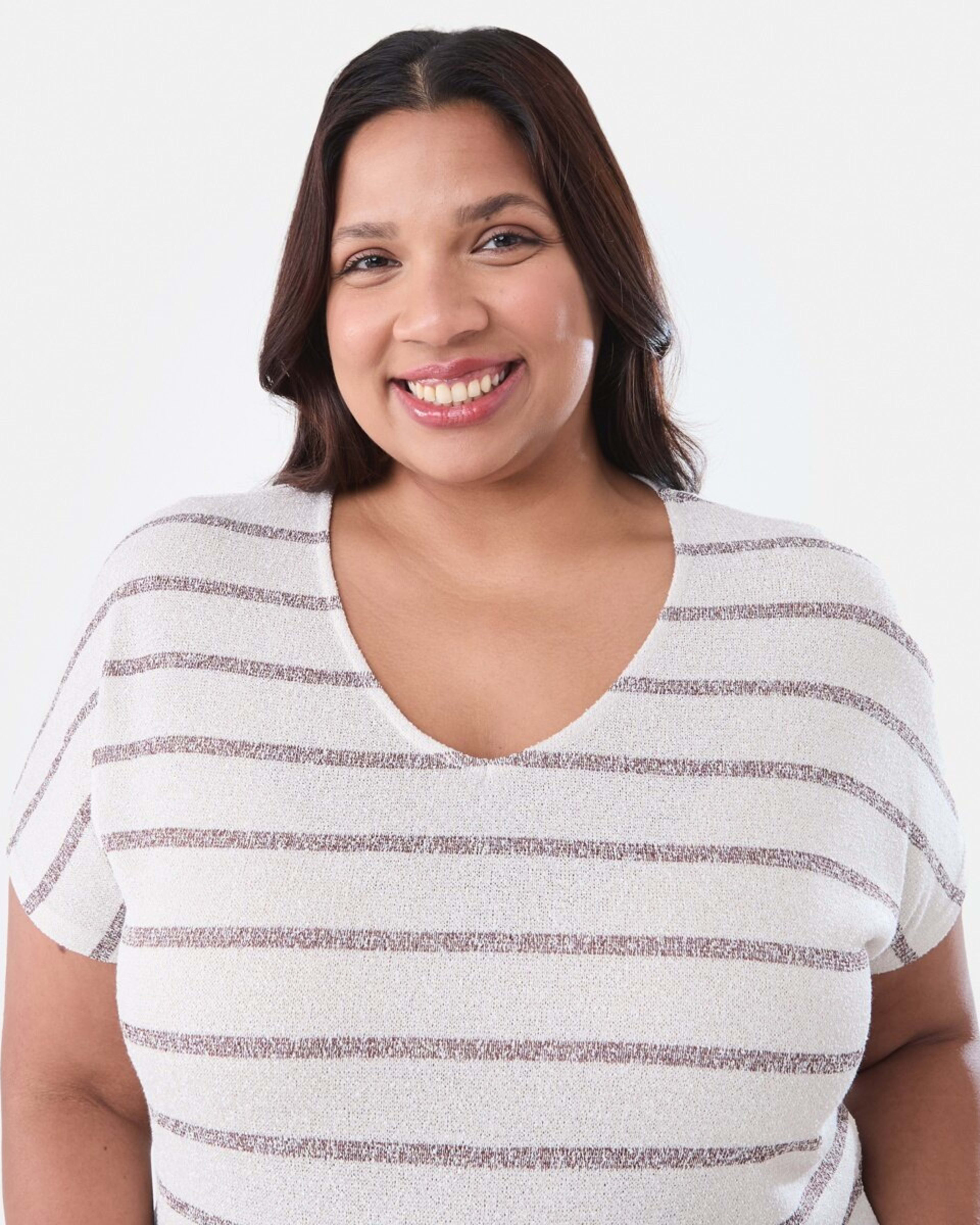 4 Curve Short Sleeve Textured Top STRIPE WARM MULBERRY, 4 of 5