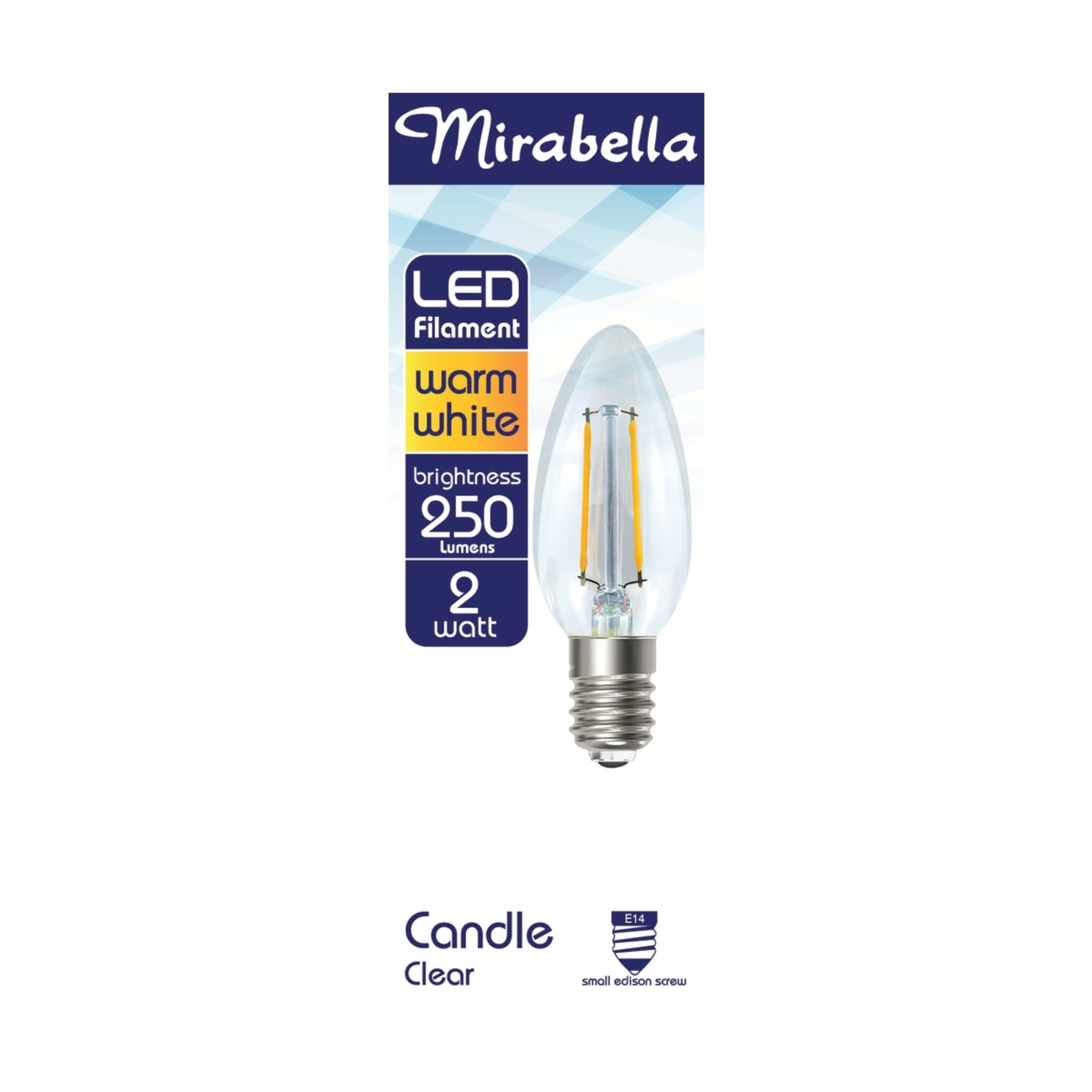 1 Mirabella E14 2W LED Candle Filament Bulb