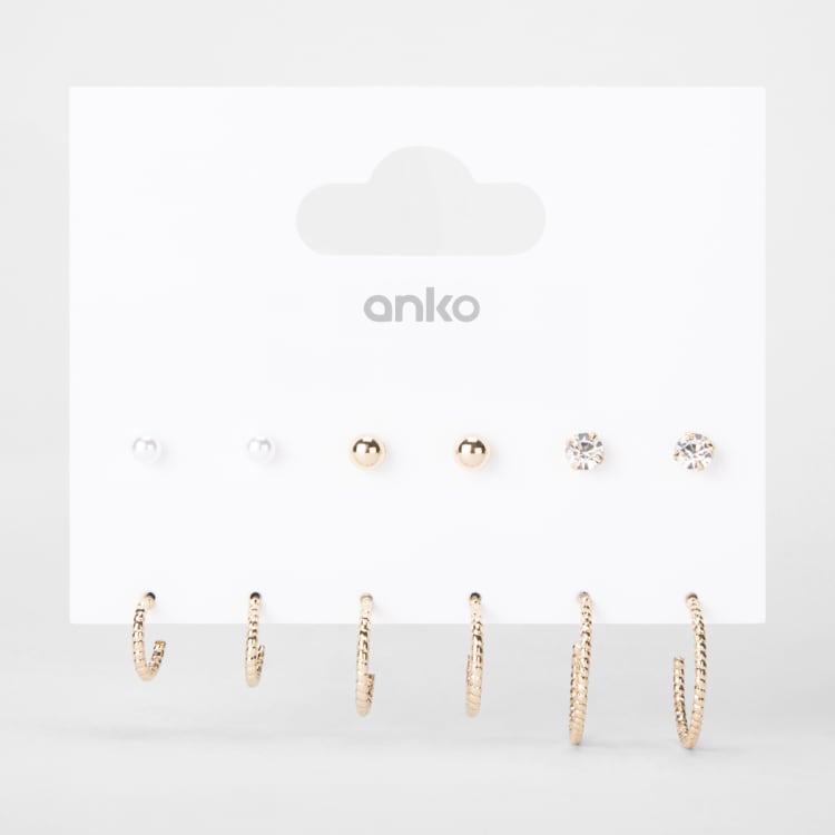 6 Pack Stud and Hoop Earrings Gold Tone Kmart