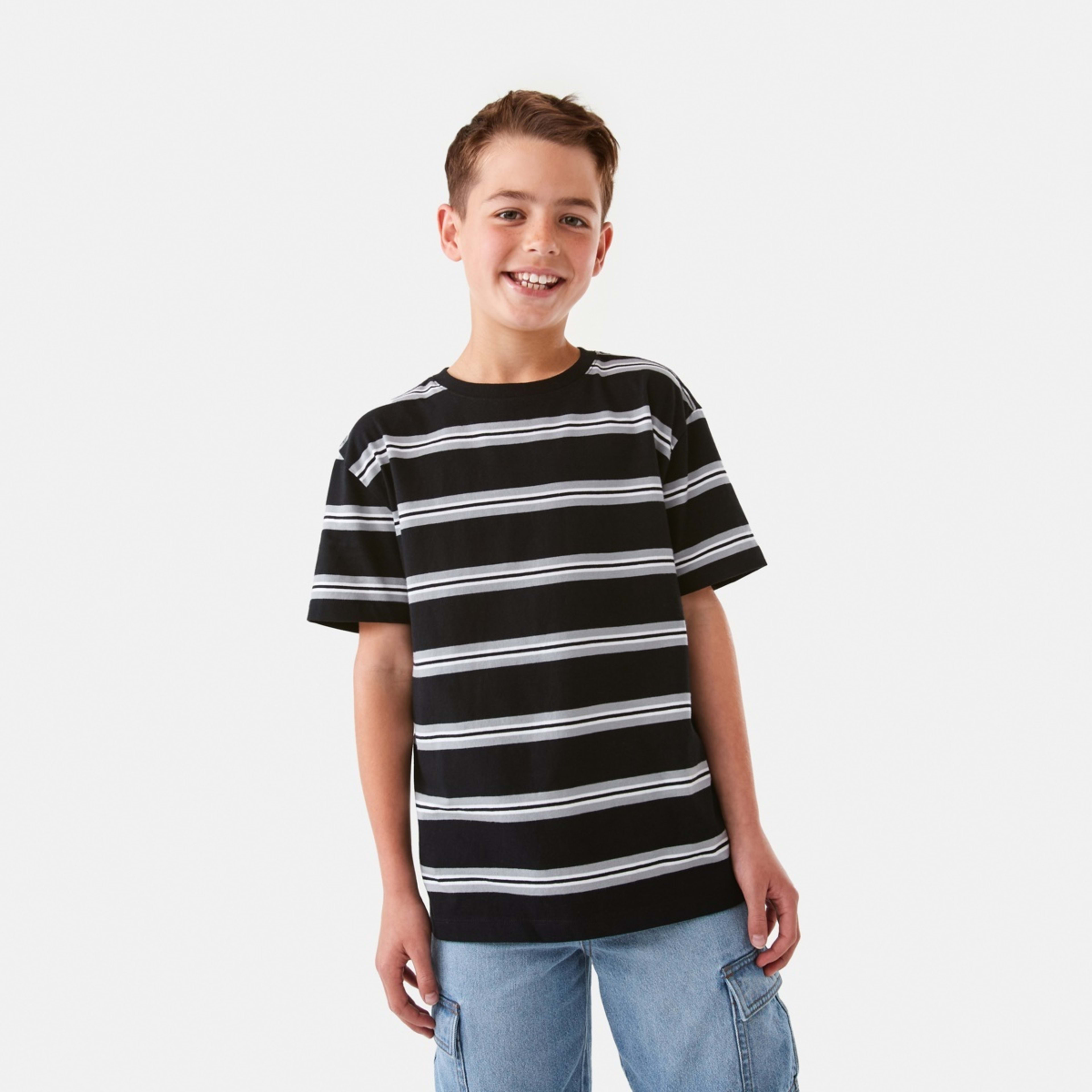 1 Short Sleeve Stripe T-shirt Blk Rtrstr, 1 of 8